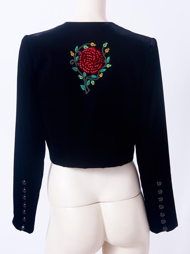 Black Yves Saint Laurent Velvet Cropped Jacket with Beaded and Embroidered Detail