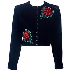 Yves Saint Laurent Velvet Cropped Jacket with Beaded and Embroidered Detail