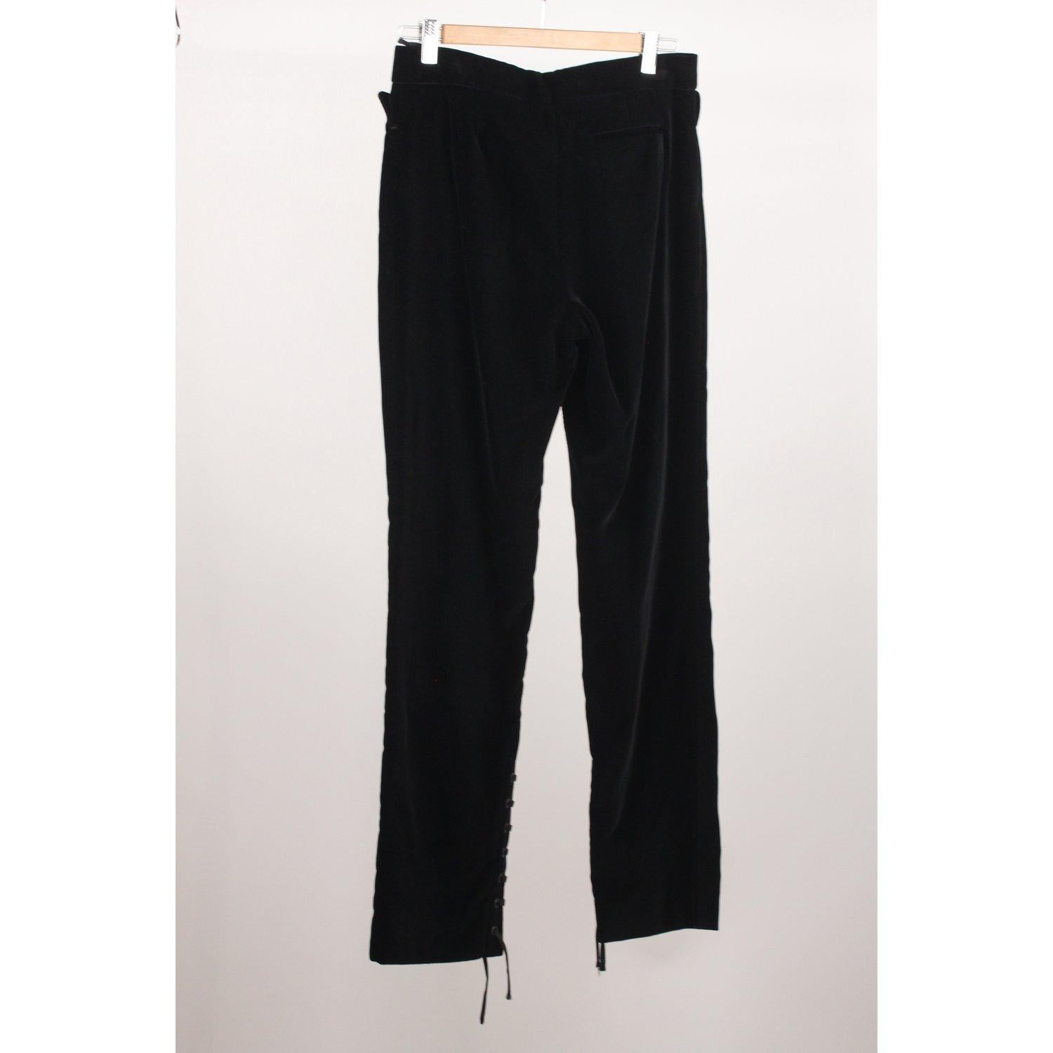 Black Yves Saint Laurent Velvet Pants Lace Up Detail Size 38