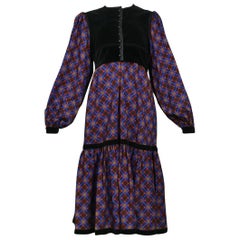 YVES SAINT LAURENT  Velvet & Plaid Smock Dress