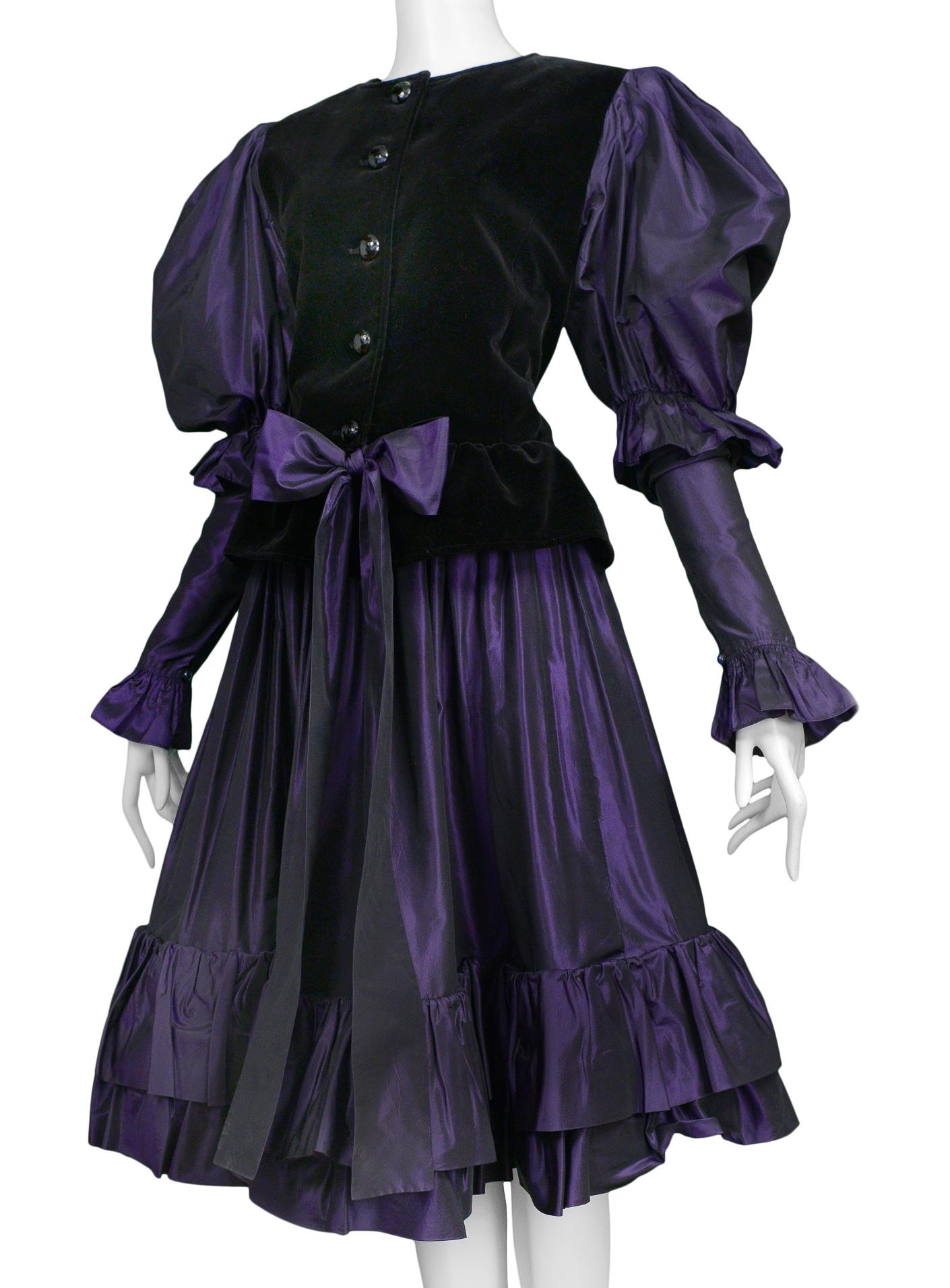 Ensemble jupe à volants en velours et taffetas violet royal Yves Saint Laurent - 1982 Excellent état - En vente à Los Angeles, CA