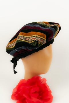 Yves Saint Laurent Velvet Striped Hat/Beret