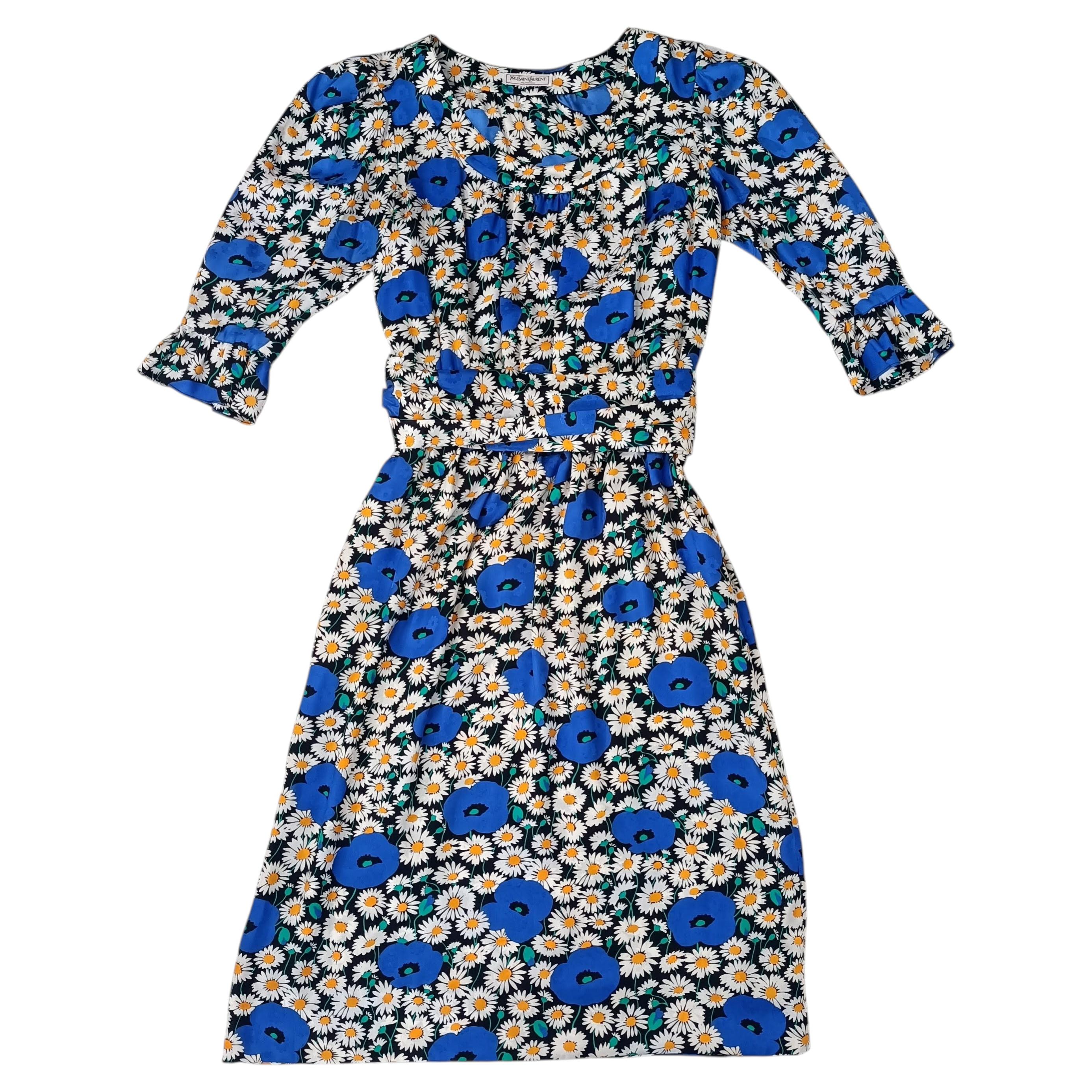 Yves Saint Laurent Vintage 80s Silk Daisy Dress