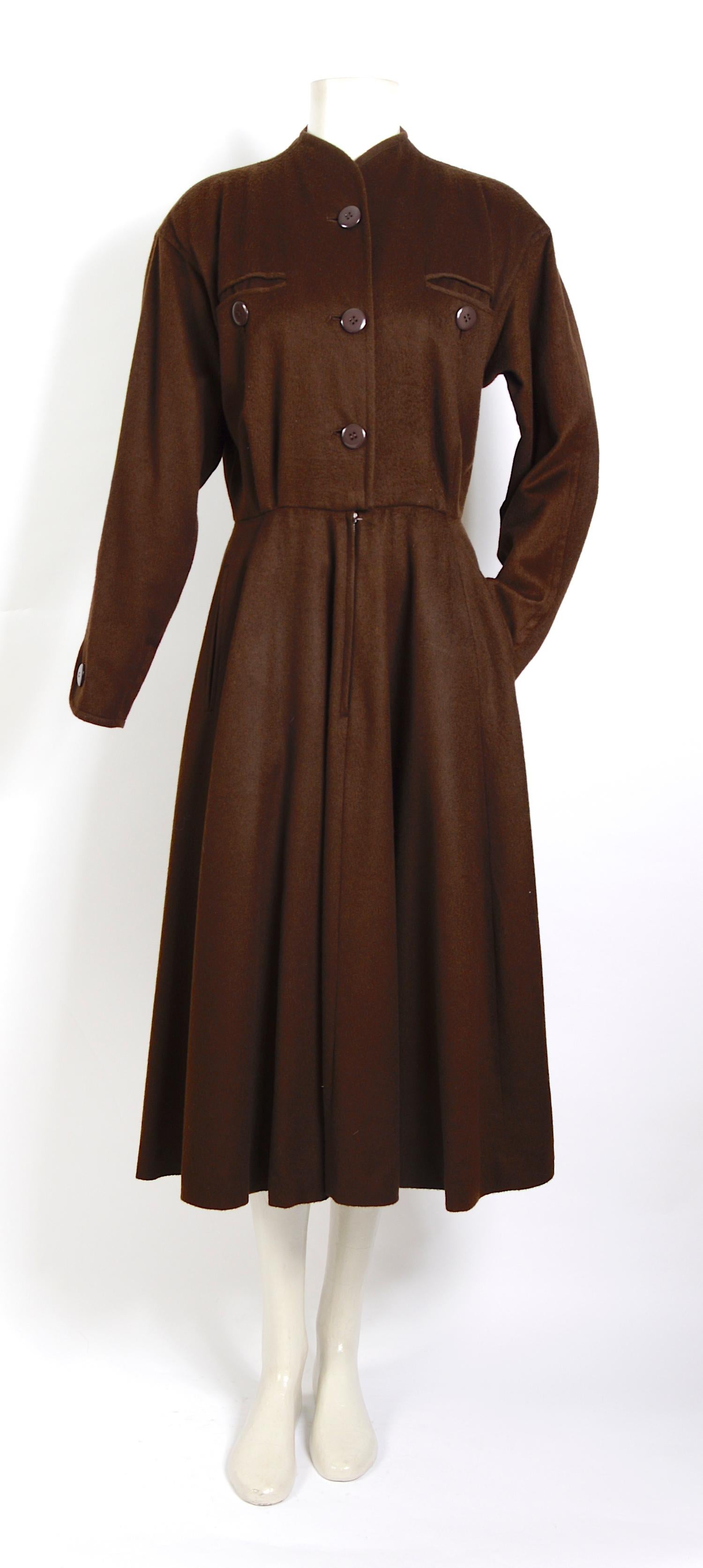 Vintage collectible 1970s brown wool dress by Yves Saint Laurent 