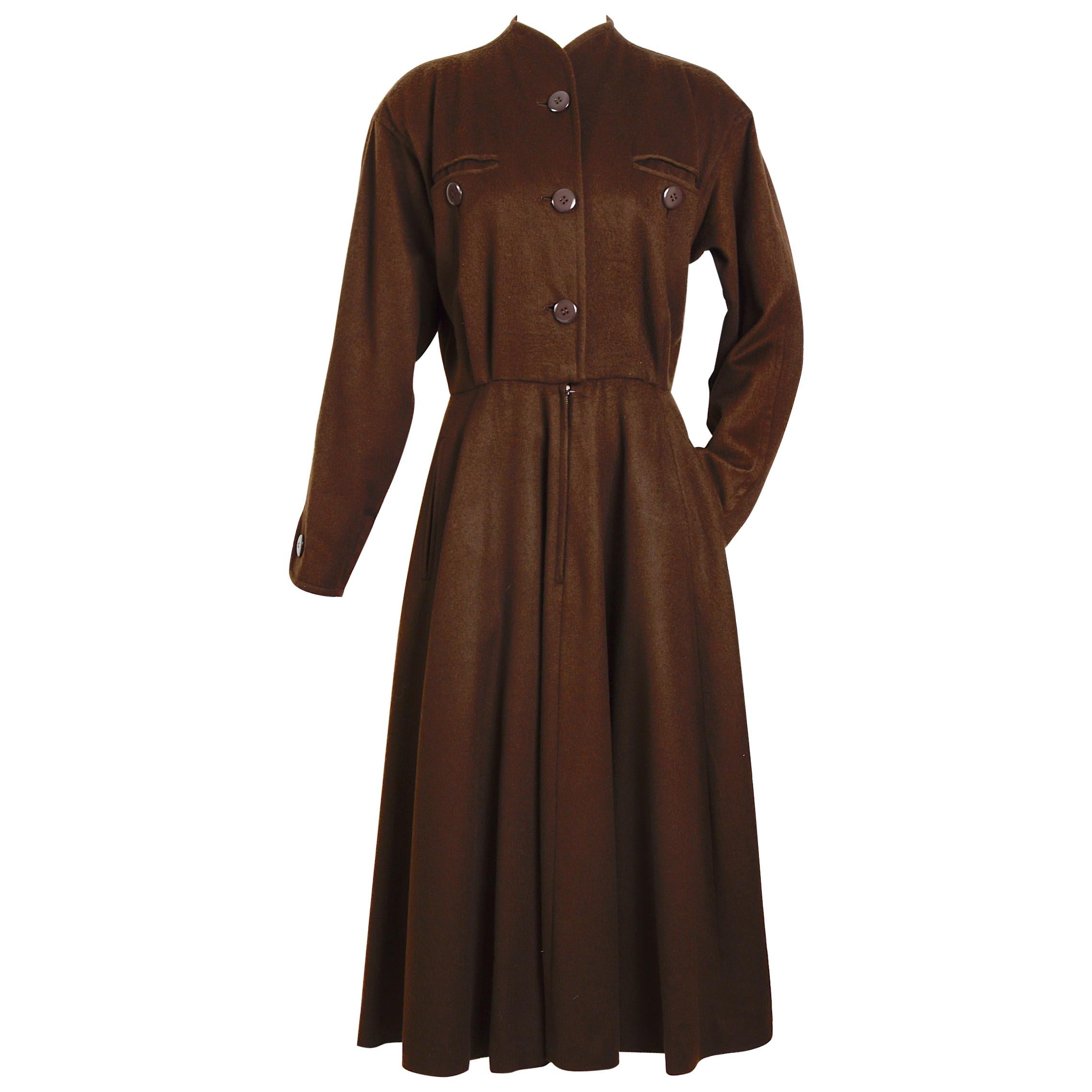 Yves Saint Laurent vintage 1970s brown wool winter dress