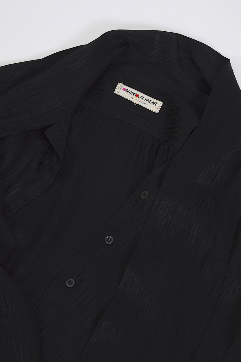 Yves Saint Laurent vintage 1970s jet-black silk classic scarf tie  blouse/shirt For Sale at 1stDibs | vintage ysl shirt, ysl vintage shirt