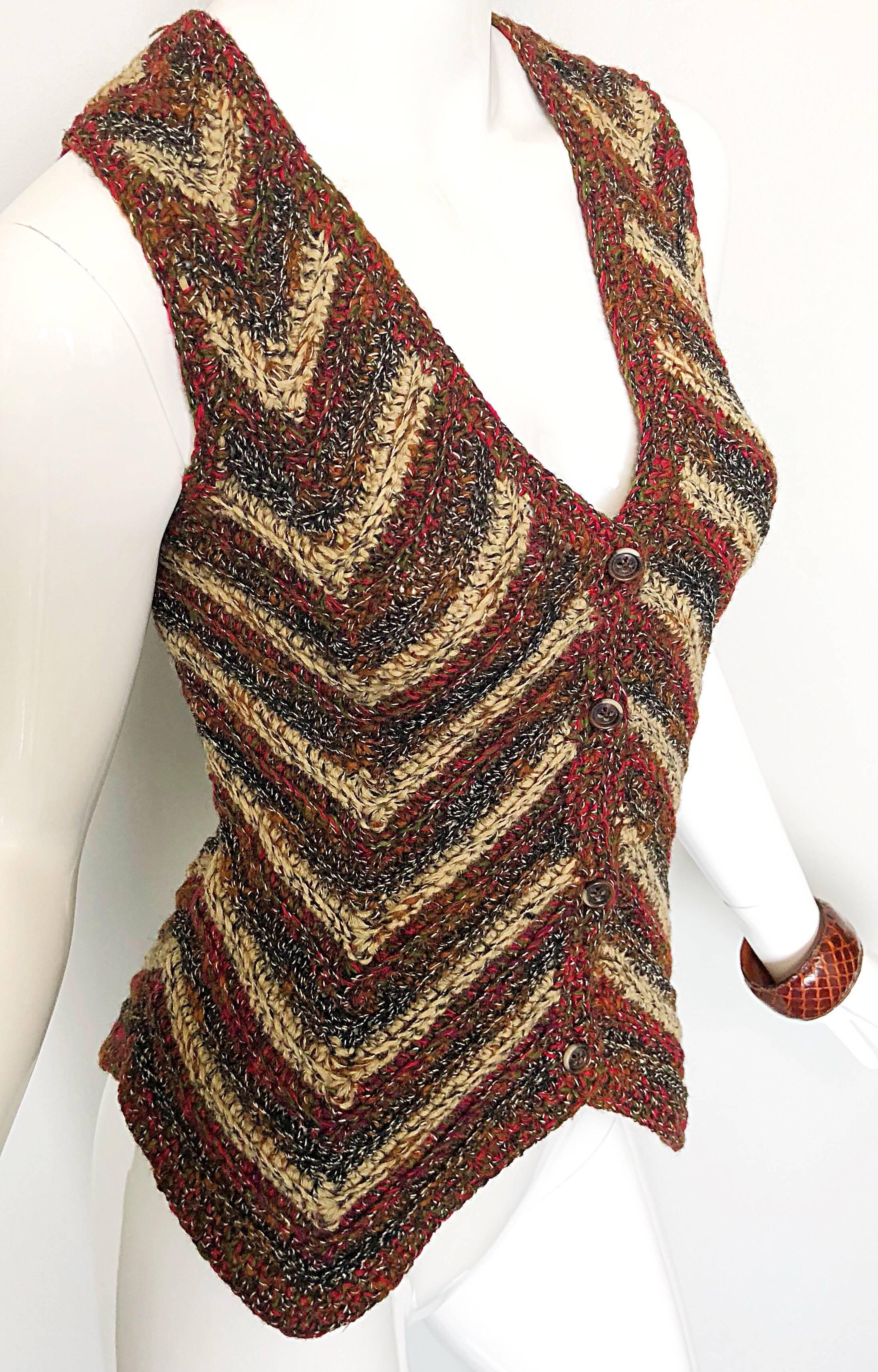 Brown Yves Saint Laurent Vintage 1970s YSL Russian Collection 1976 Sweater Vest Top