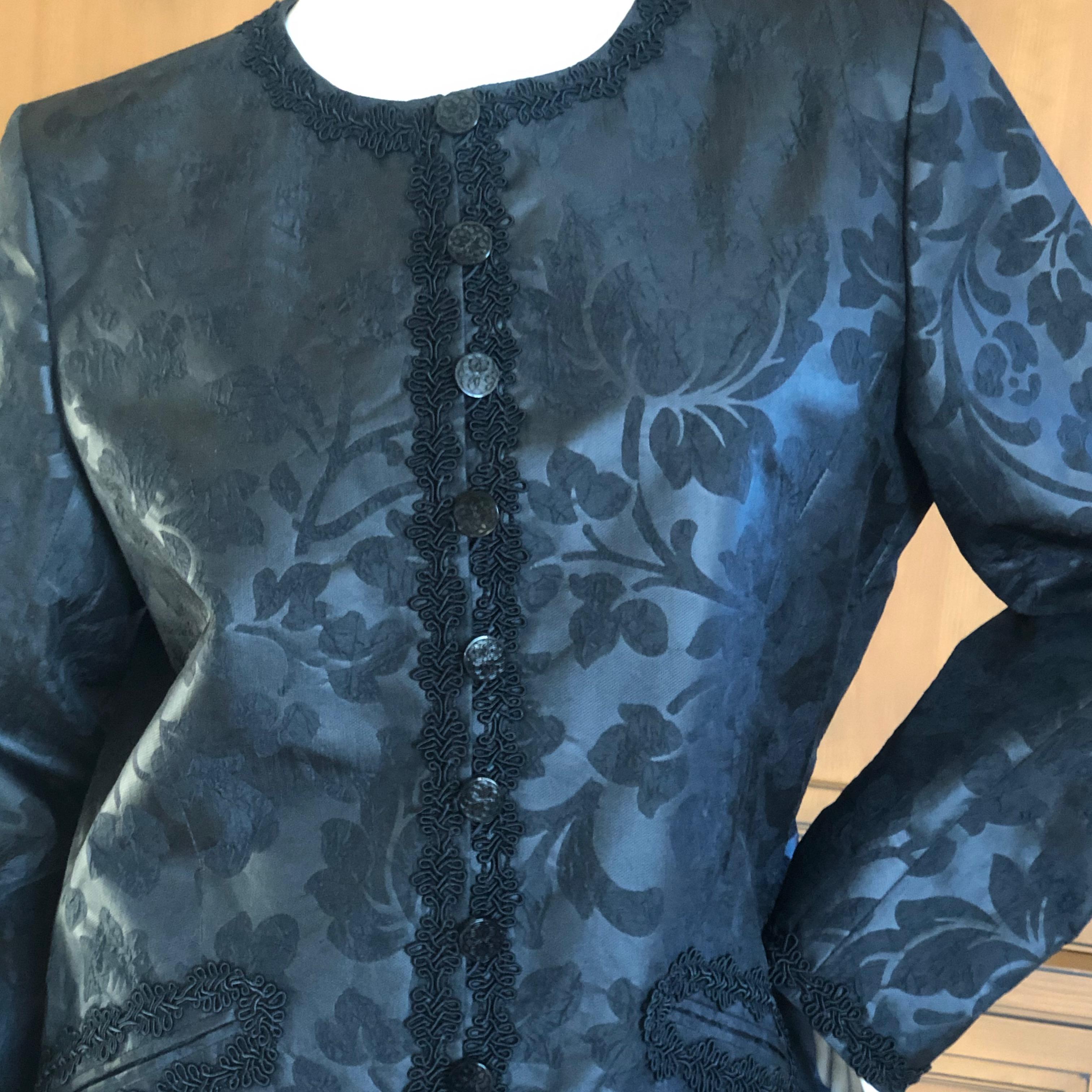 Yves Saint Laurent Vintage 1980's Black Brocade Jacket with Soutache Piping In Excellent Condition For Sale In Cloverdale, CA