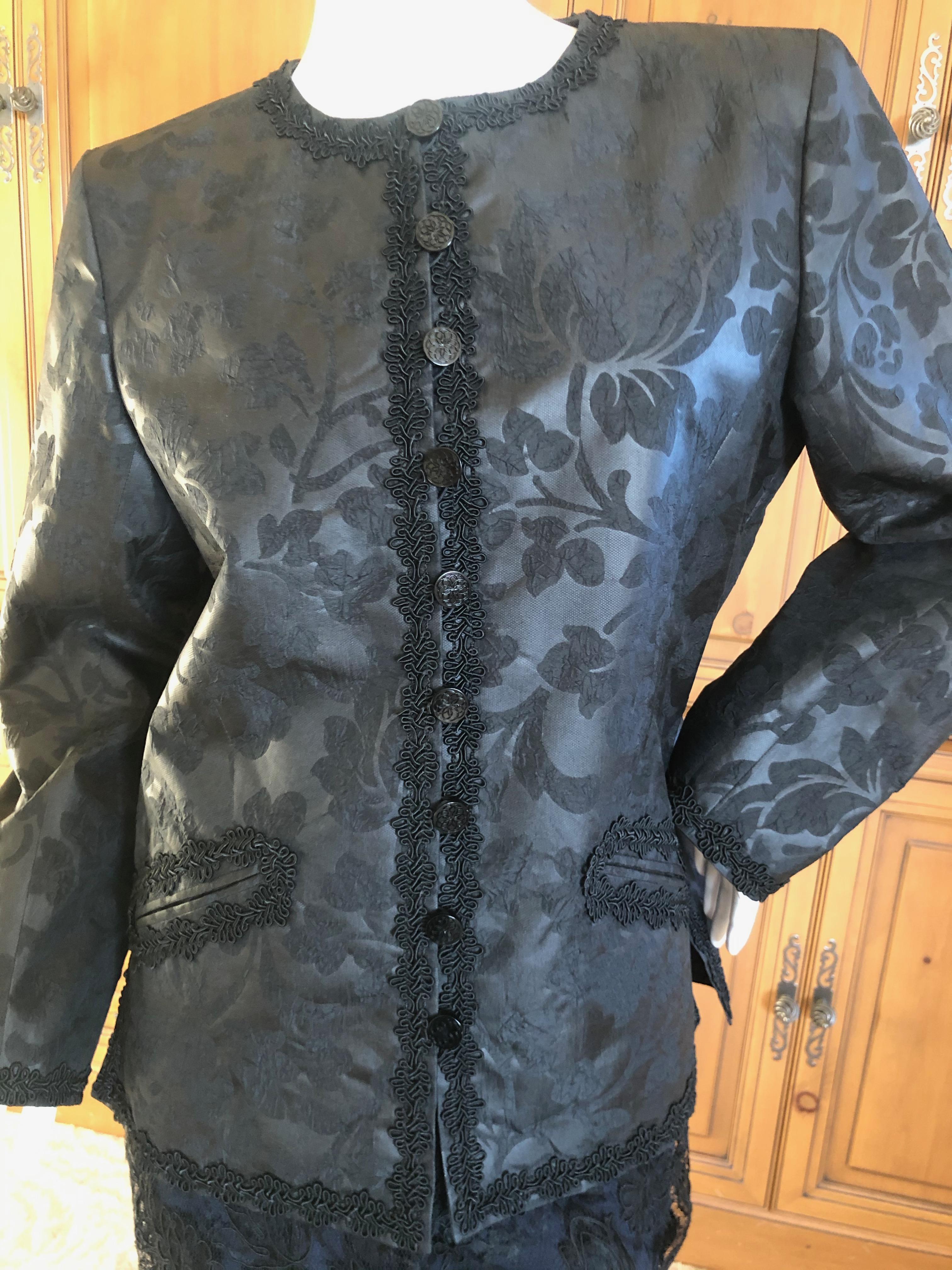 Yves Saint Laurent Vintage 1980's Black Brocade Jacket with Soutache Piping For Sale 3