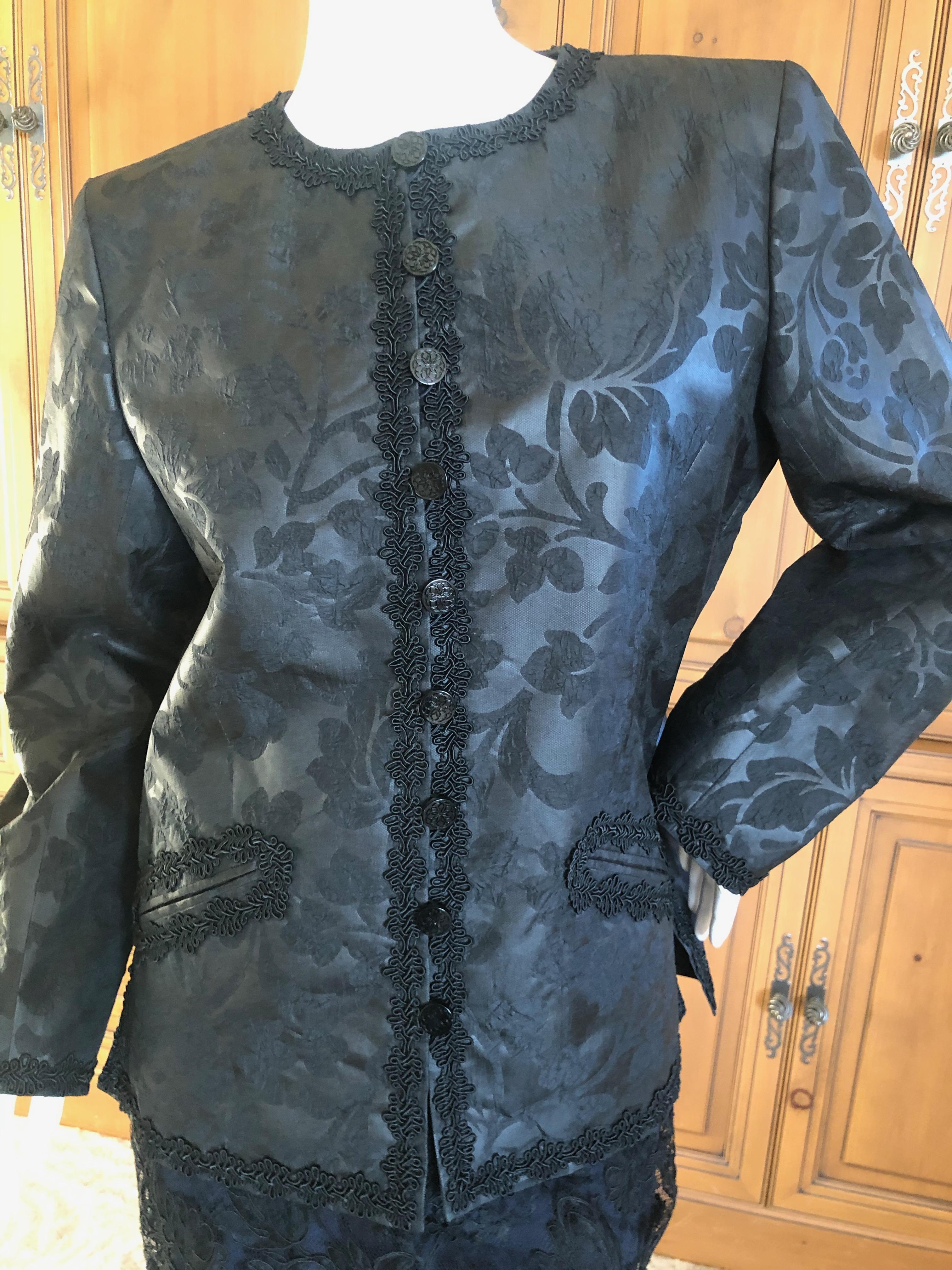 Yves Saint Laurent Vintage 1980's Black Brocade Jacket with Soutache Piping For Sale 4