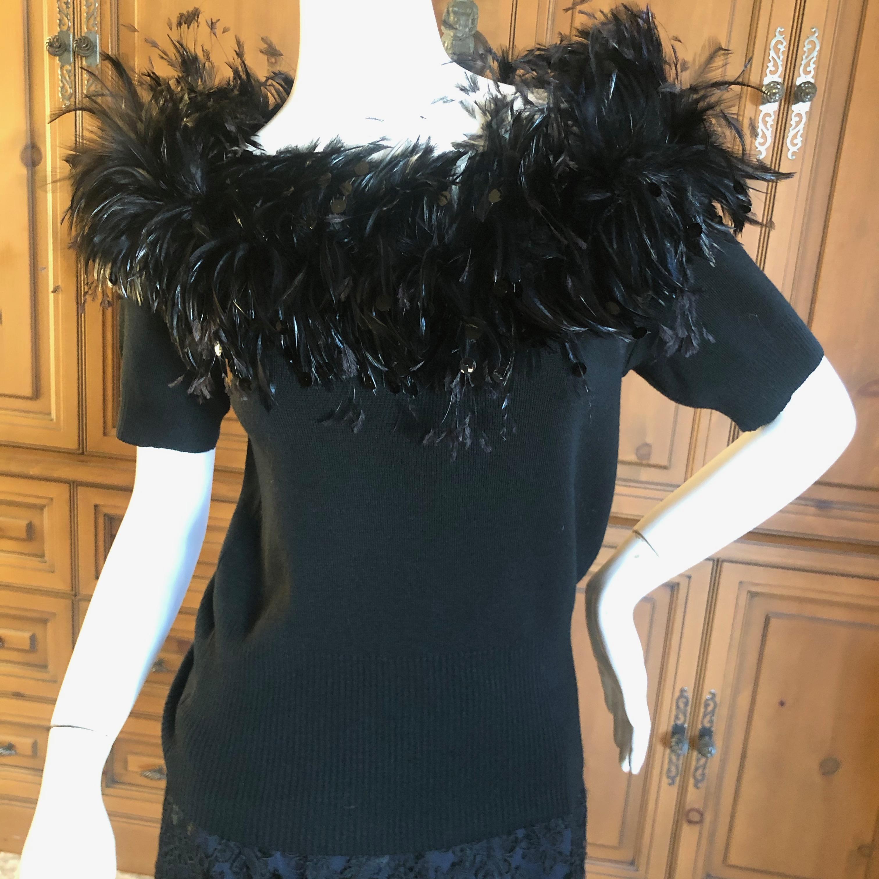 Yves Saint Laurent Vintage 1980's Coq Feather & Sequin Off the Shoulder Sweater In Excellent Condition For Sale In Cloverdale, CA