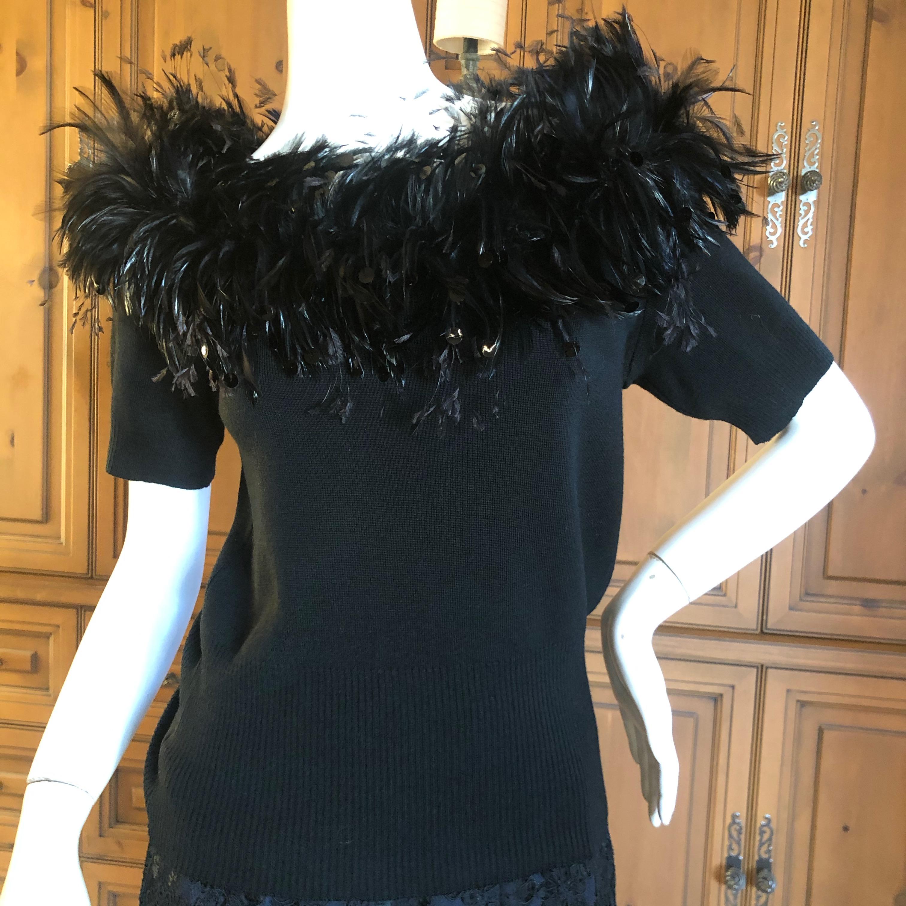 Women's Yves Saint Laurent Vintage 1980's Coq Feather & Sequin Off the Shoulder Sweater For Sale