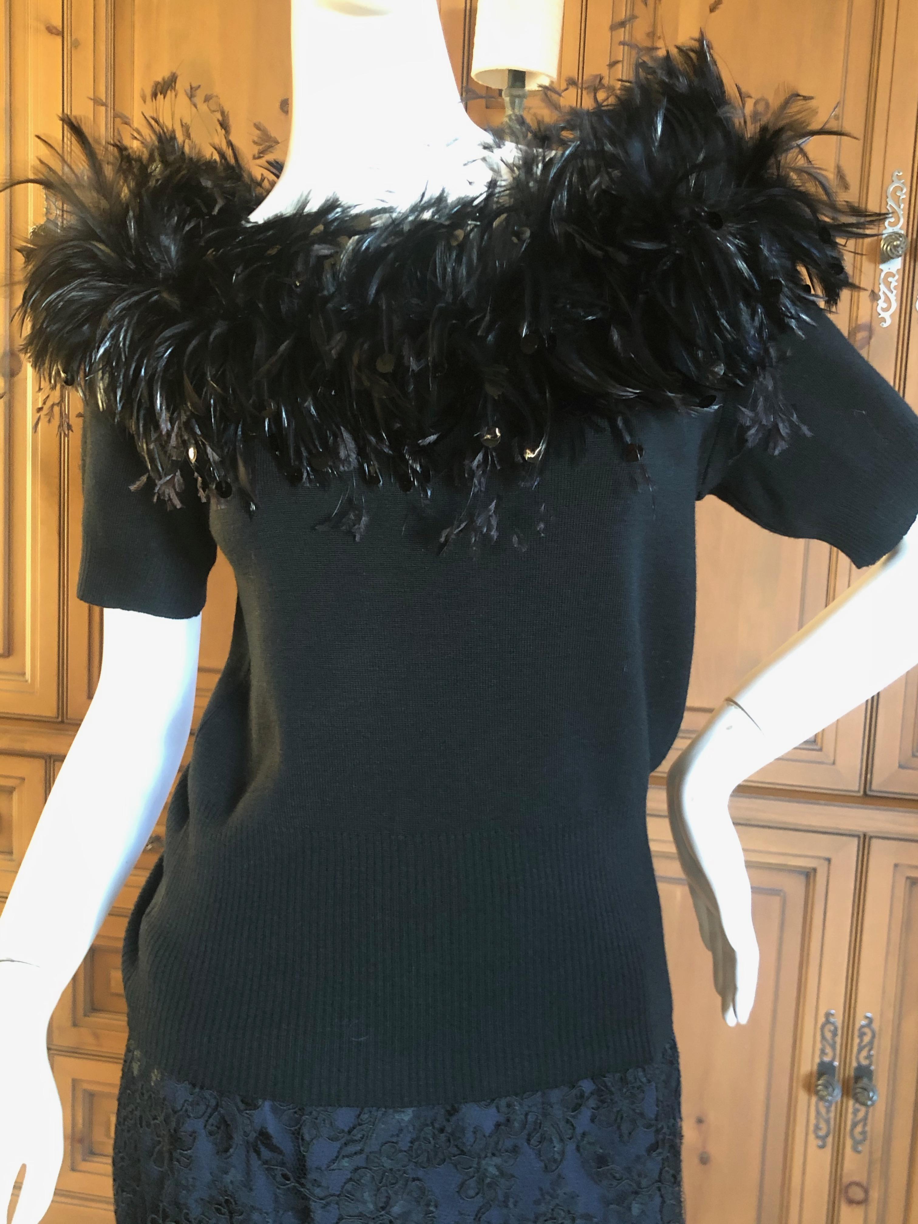 Yves Saint Laurent Vintage 1980's Coq Feather & Sequin Off the Shoulder Sweater For Sale 1