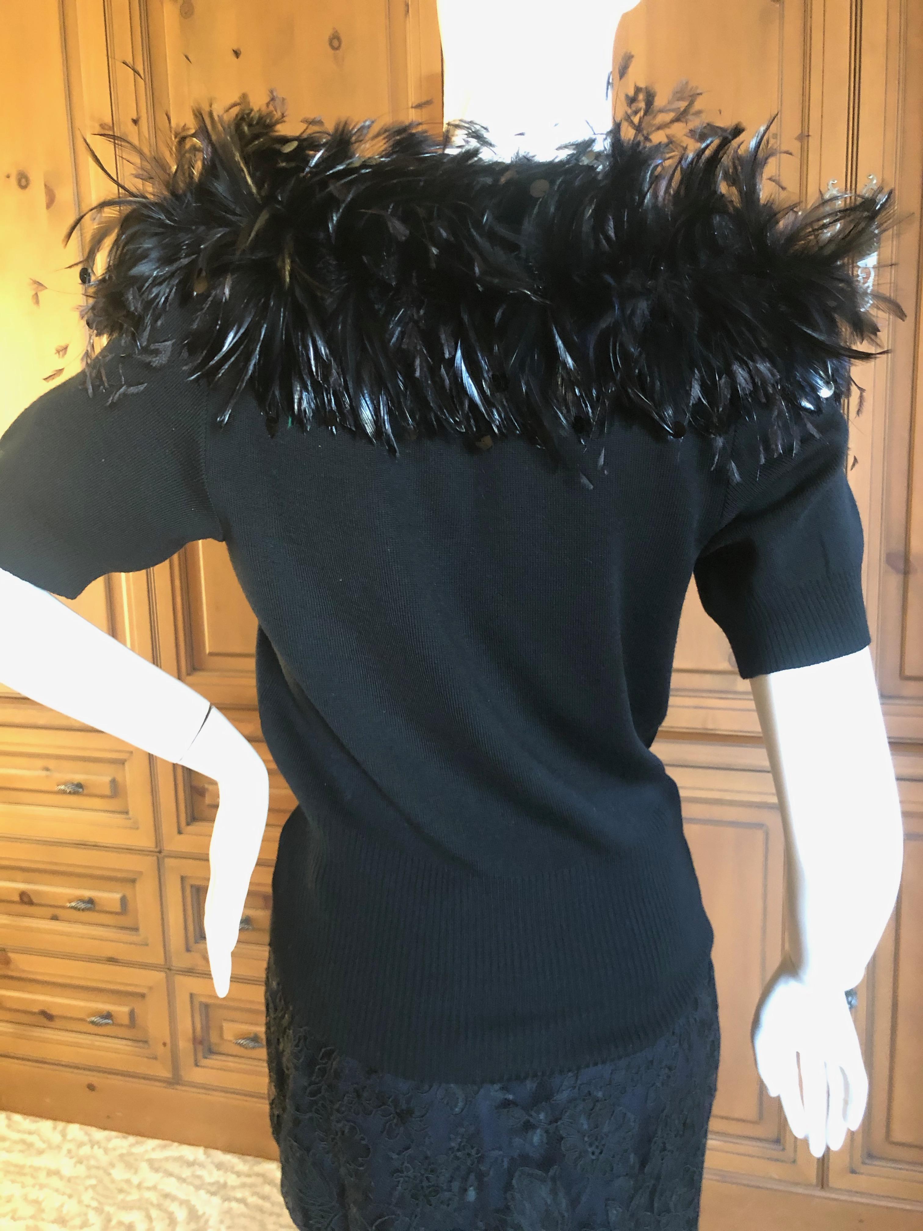 Yves Saint Laurent Vintage 1980's Coq Feather & Sequin Off the Shoulder Sweater For Sale 3