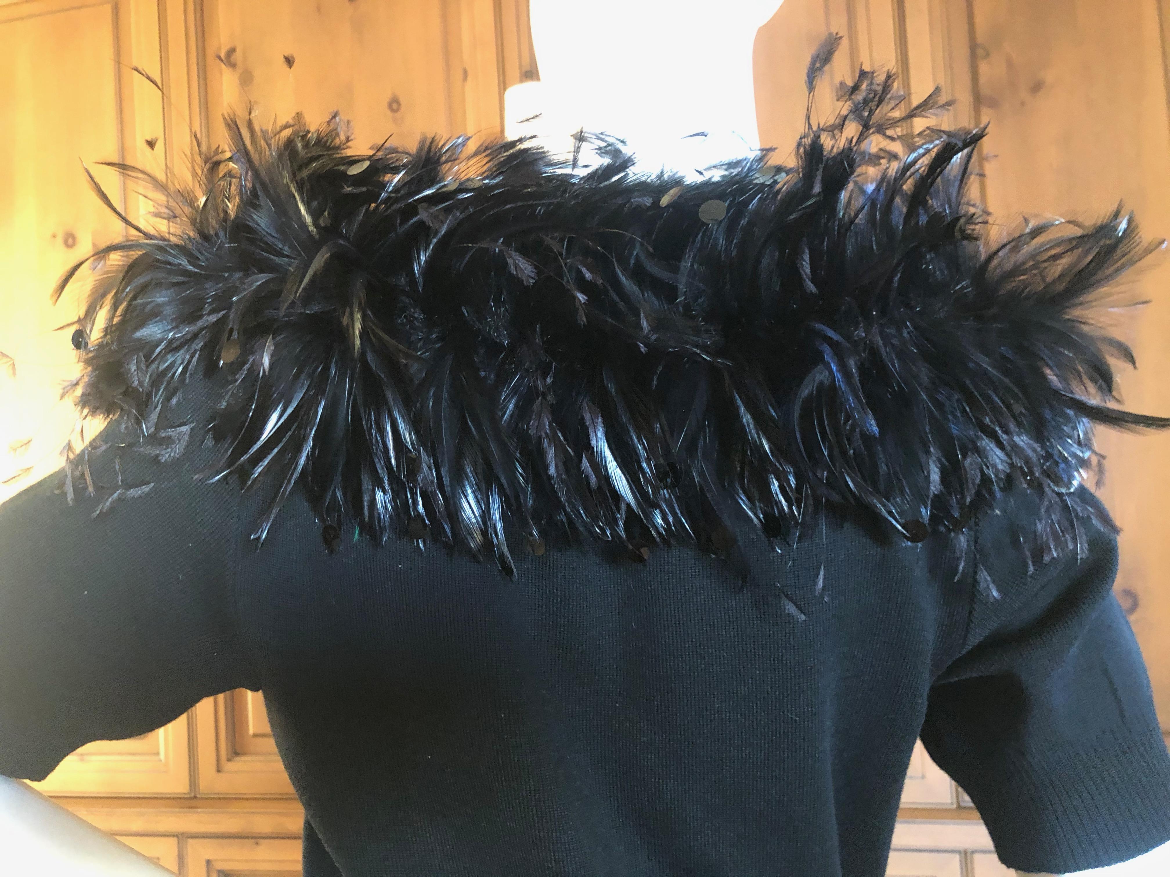 Yves Saint Laurent Vintage 1980's Coq Feather & Sequin Off the Shoulder Sweater For Sale 4