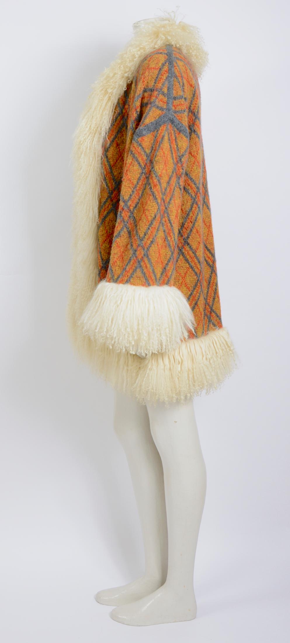 White Yves Saint Laurent vintage 1980s mongolian lamb fur trimmed knit cardigan
