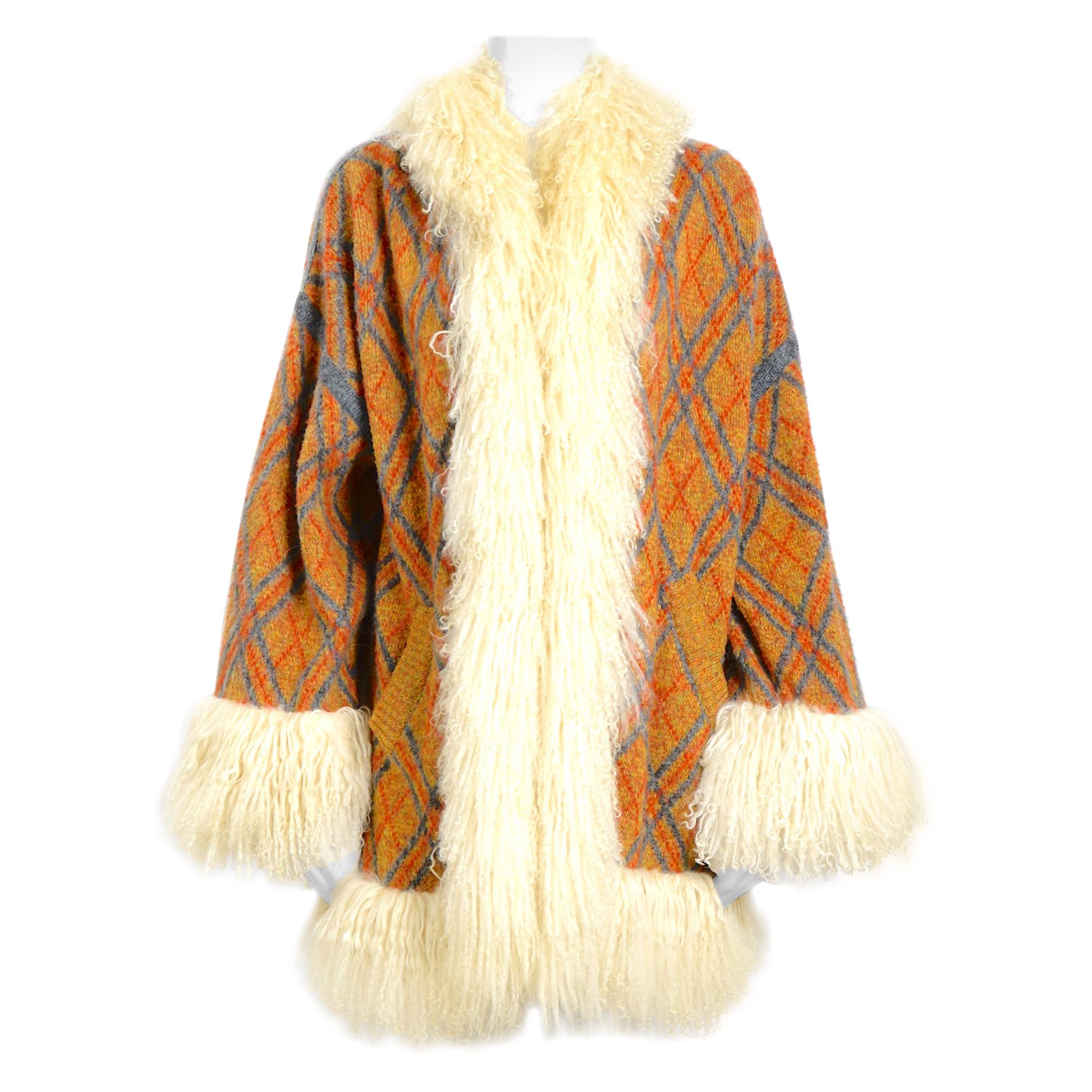 Yves Saint Laurent vintage 1980s mongolian lamb fur trimmed knit cardigan