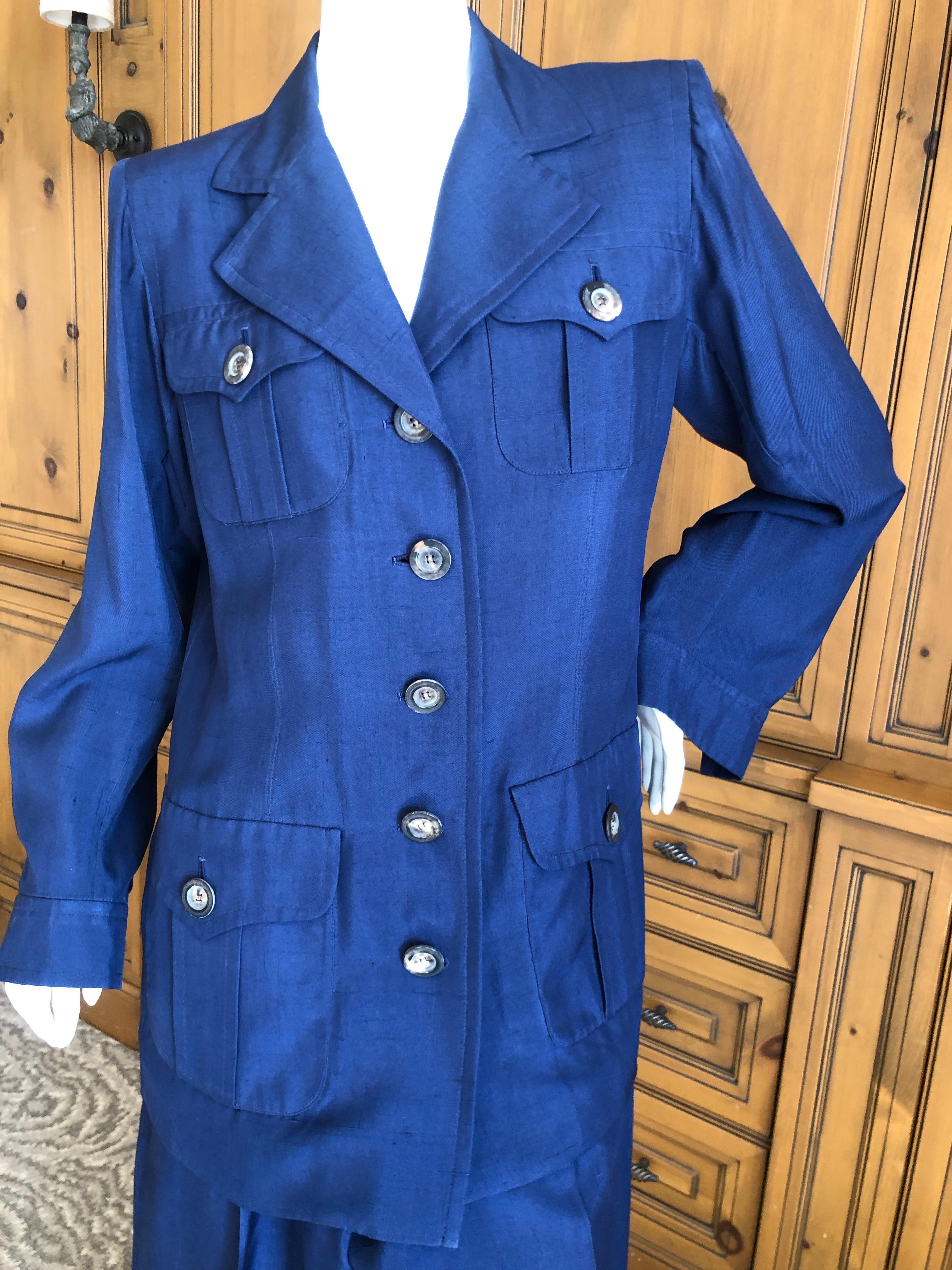 Yves Saint Laurent Vintage 1980's Dupioni Silk Safari Suit with Bold Shoulders
Size 42
Bust 41