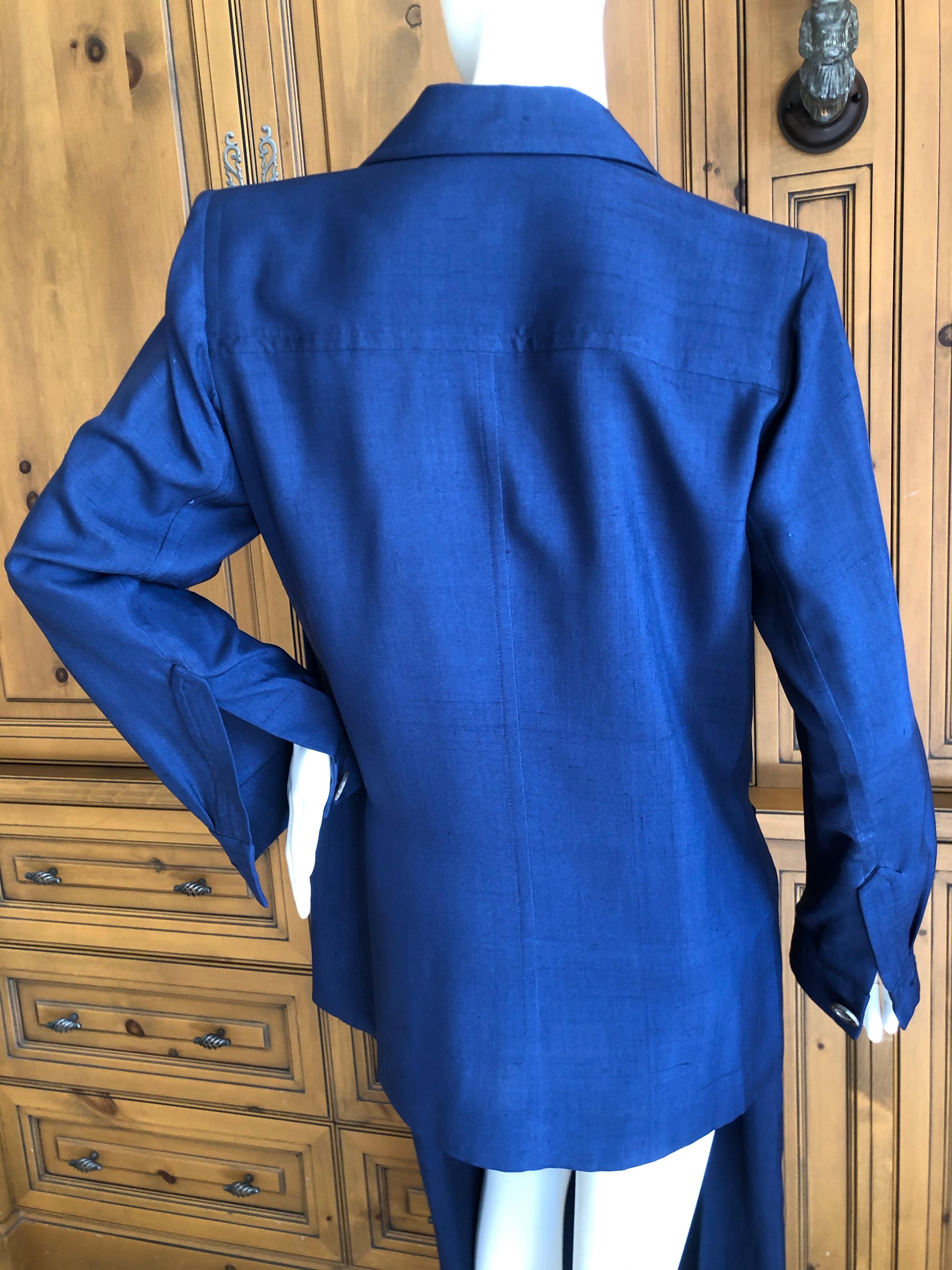 Yves Saint Laurent Vintage 1980's Royal Blue Dupioni Silk Safari Suit  For Sale 1