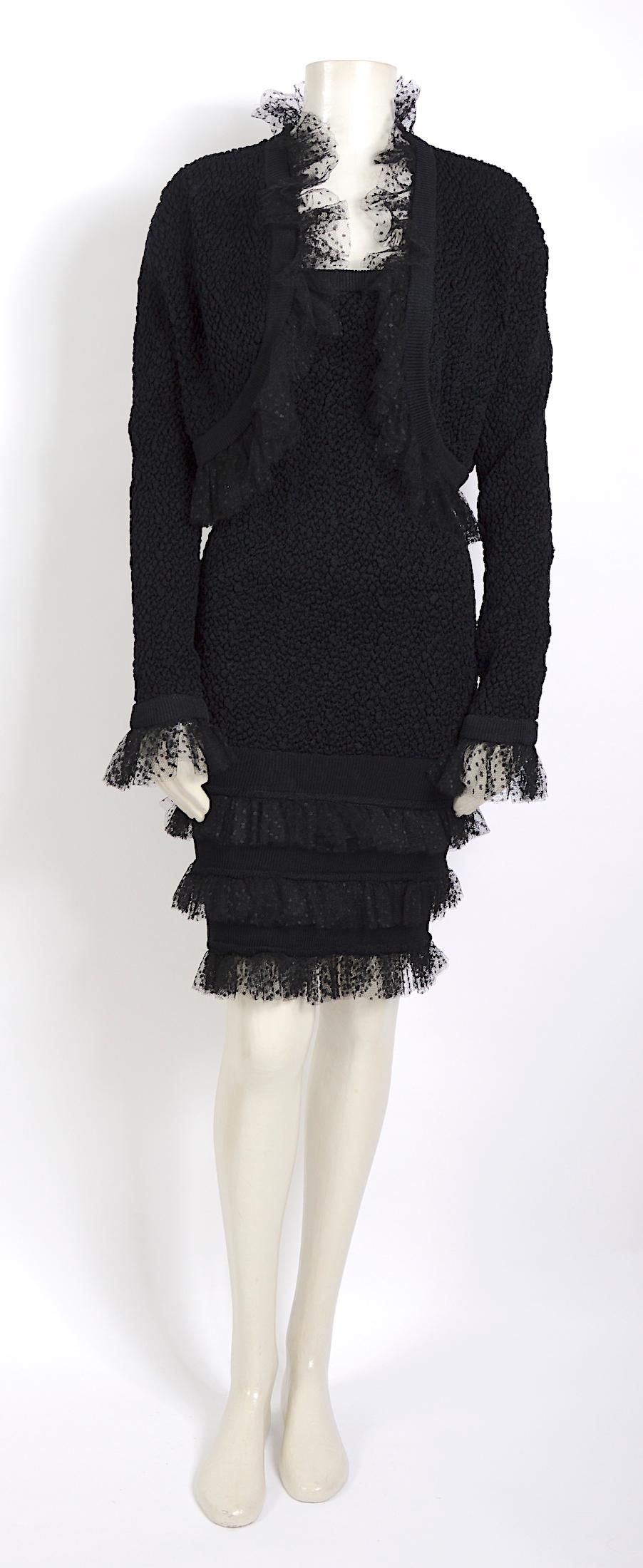 Black Yves Saint Laurent vintage 1980s tulle trimmed strapless dress and bolero set For Sale