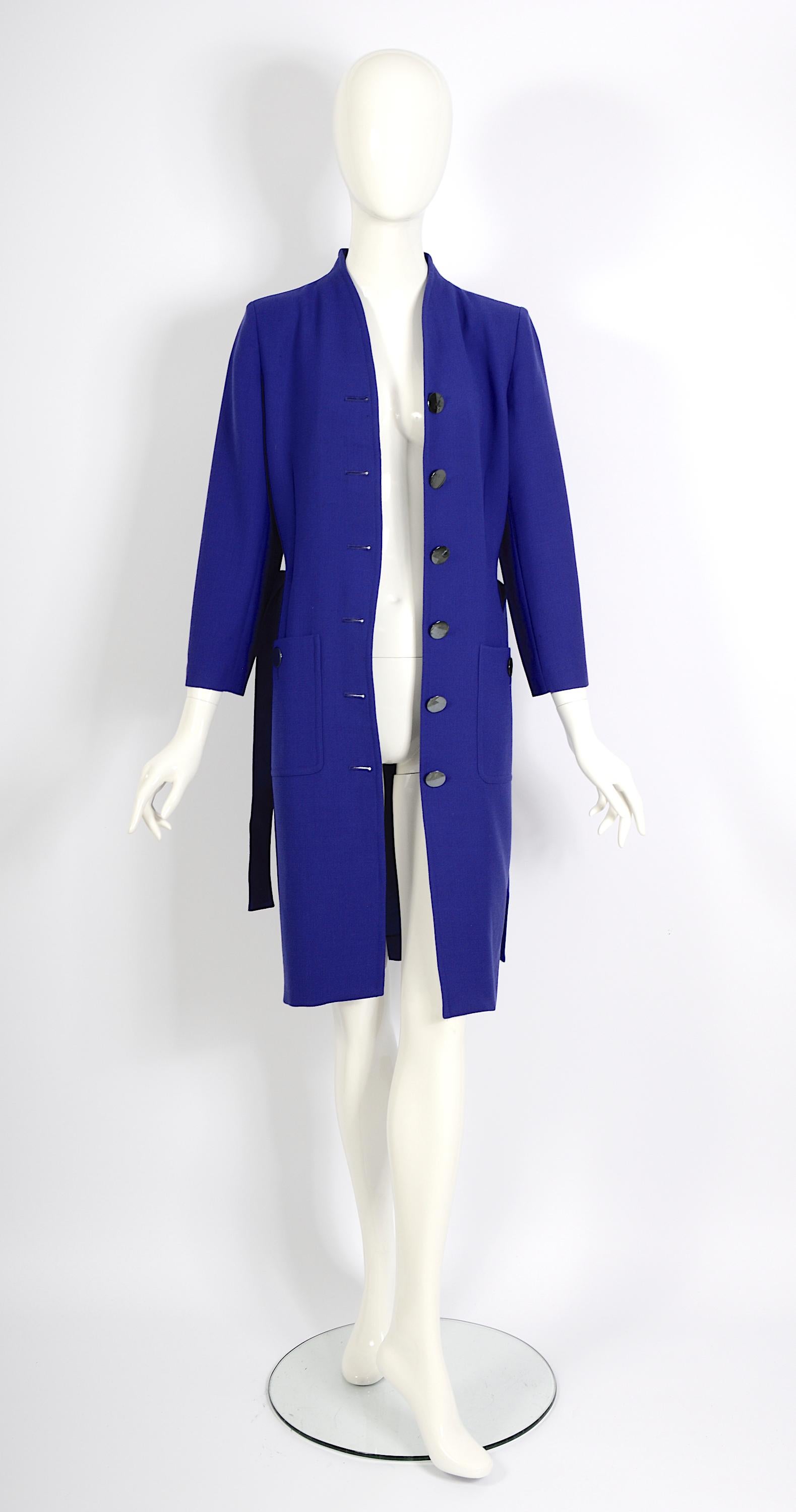 Yves Saint Laurent vintage 1980s wool cobalt bleu coat dress For Sale 5