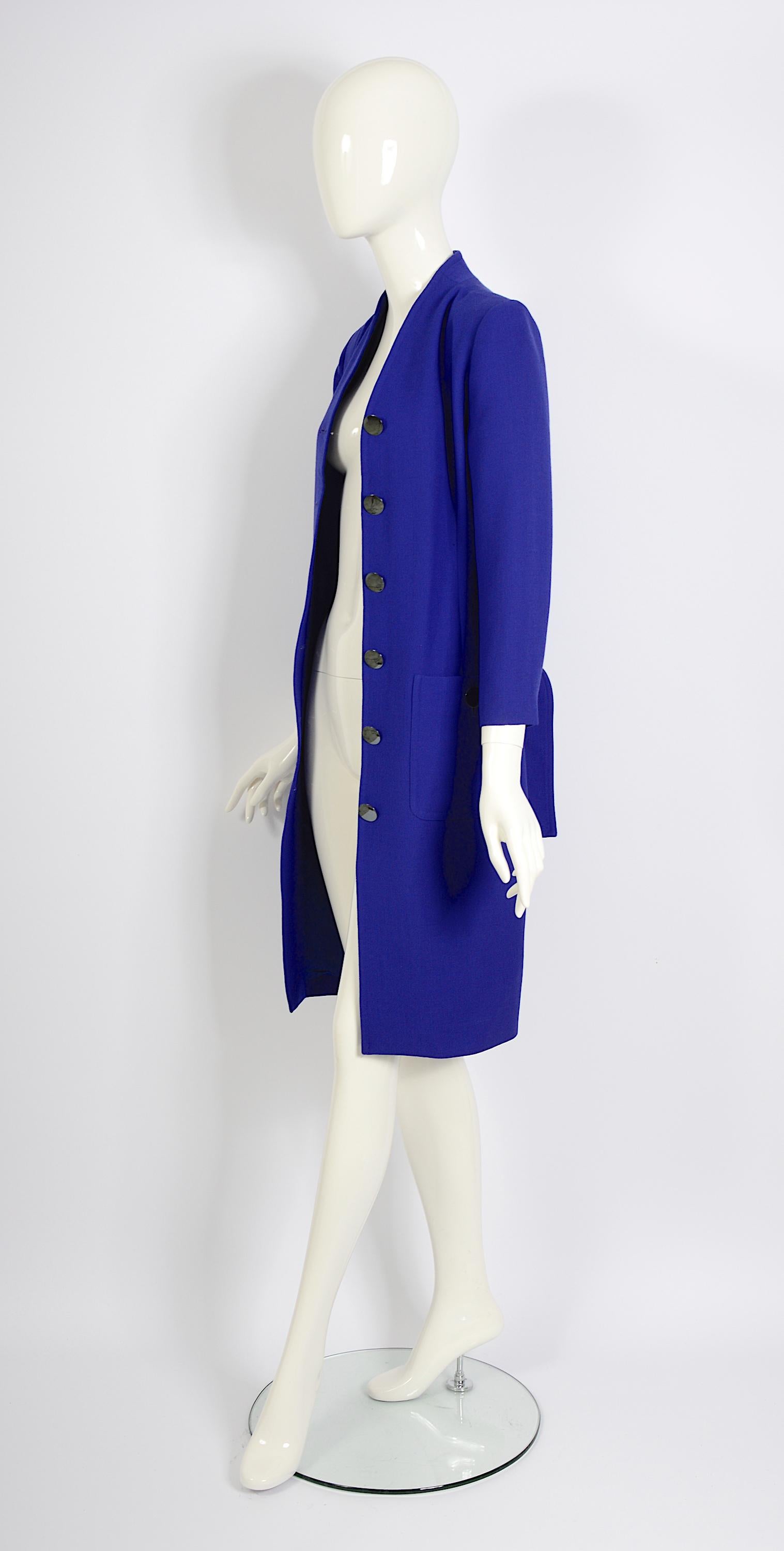 Yves Saint Laurent vintage 1980s wool cobalt bleu coat dress For Sale 6
