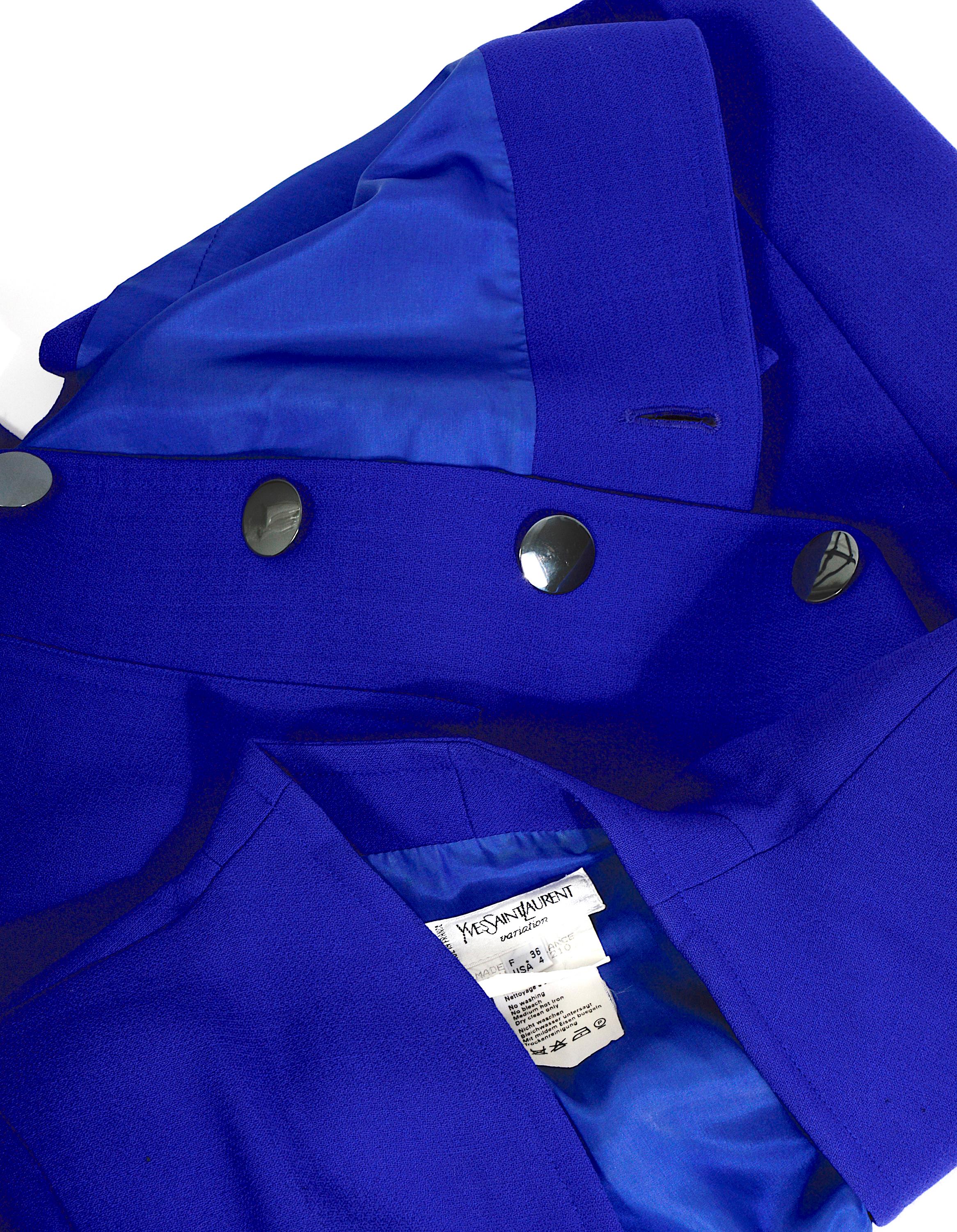Yves Saint Laurent vintage 1980s wool cobalt bleu coat dress For Sale 7