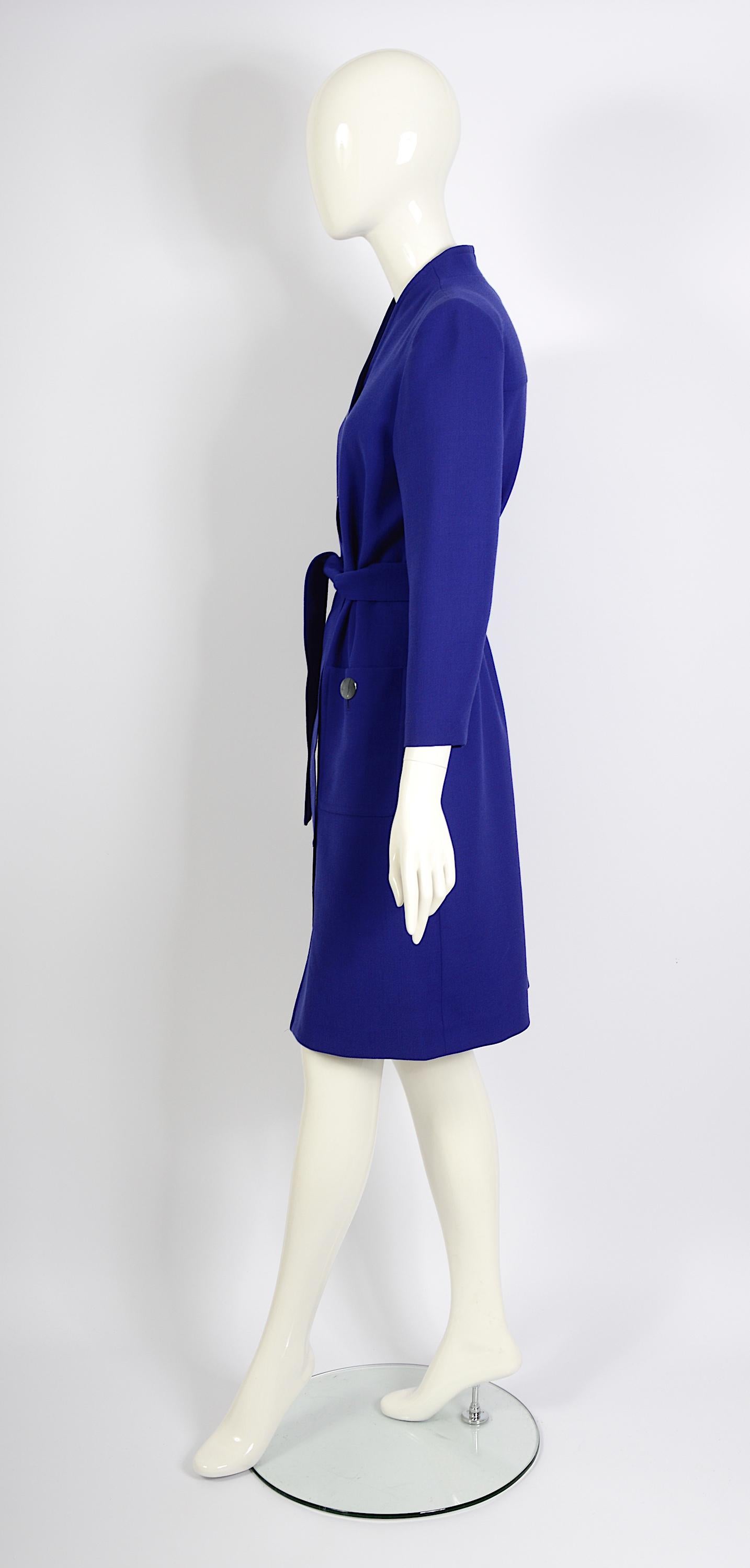 Purple Yves Saint Laurent vintage 1980s wool cobalt bleu coat dress For Sale
