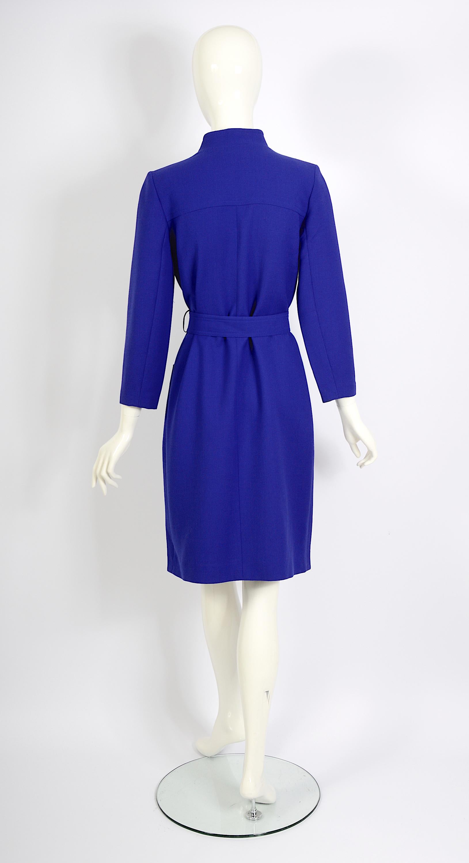 Women's Yves Saint Laurent vintage 1980s wool cobalt bleu coat dress For Sale