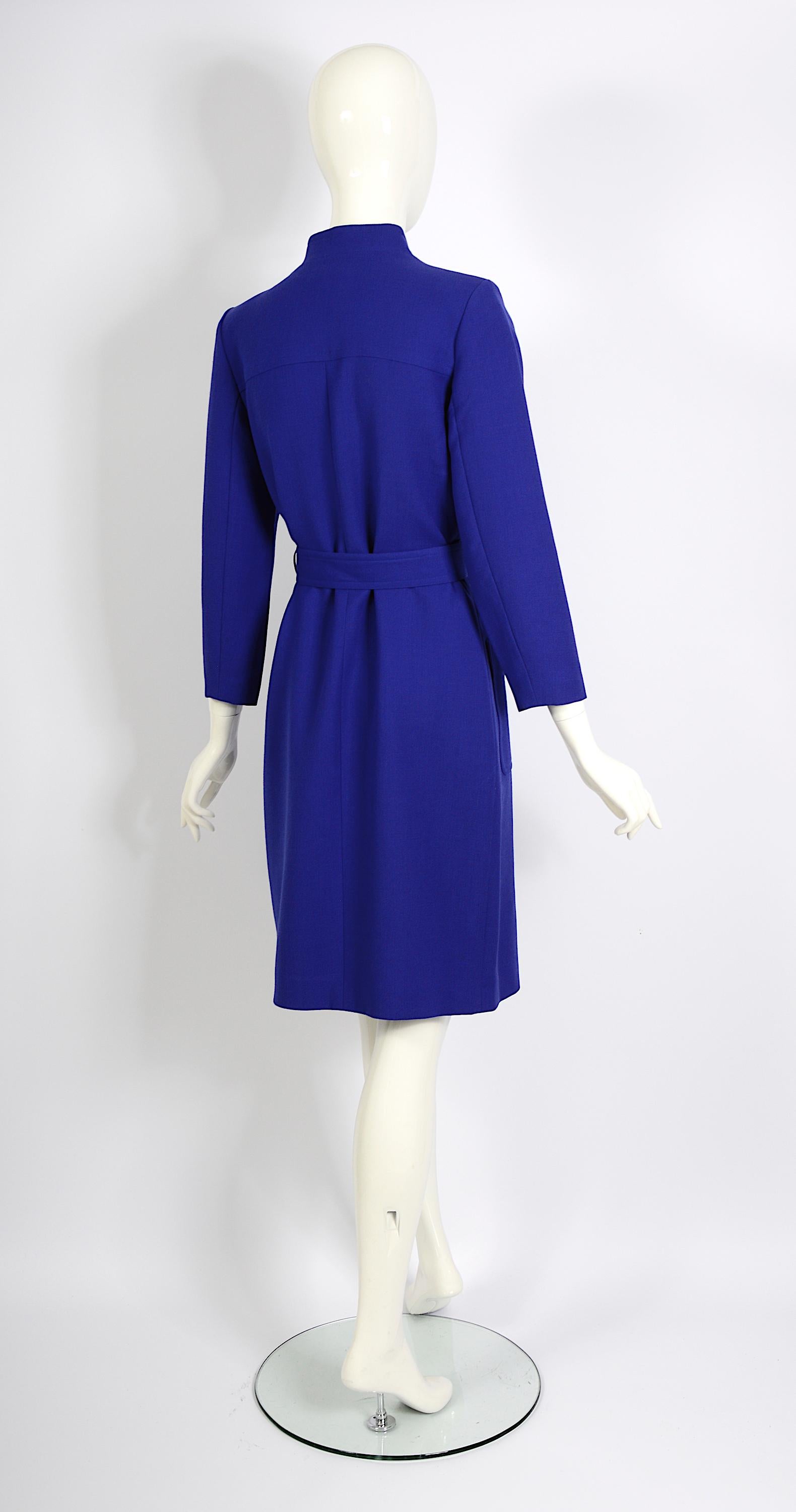 Yves Saint Laurent vintage 1980s wool cobalt bleu coat dress For Sale 1