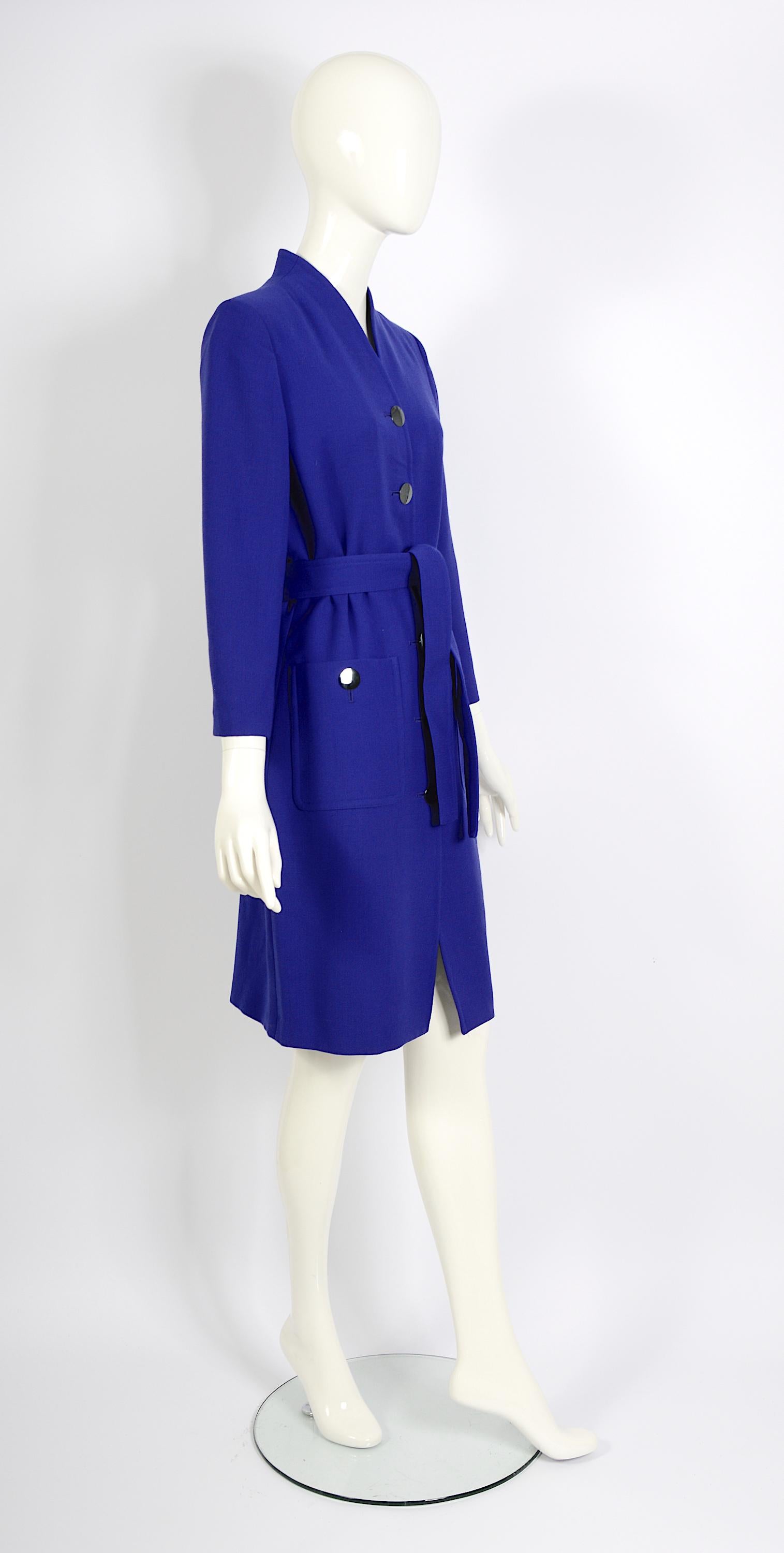 Yves Saint Laurent vintage 1980s wool cobalt bleu coat dress For Sale 3