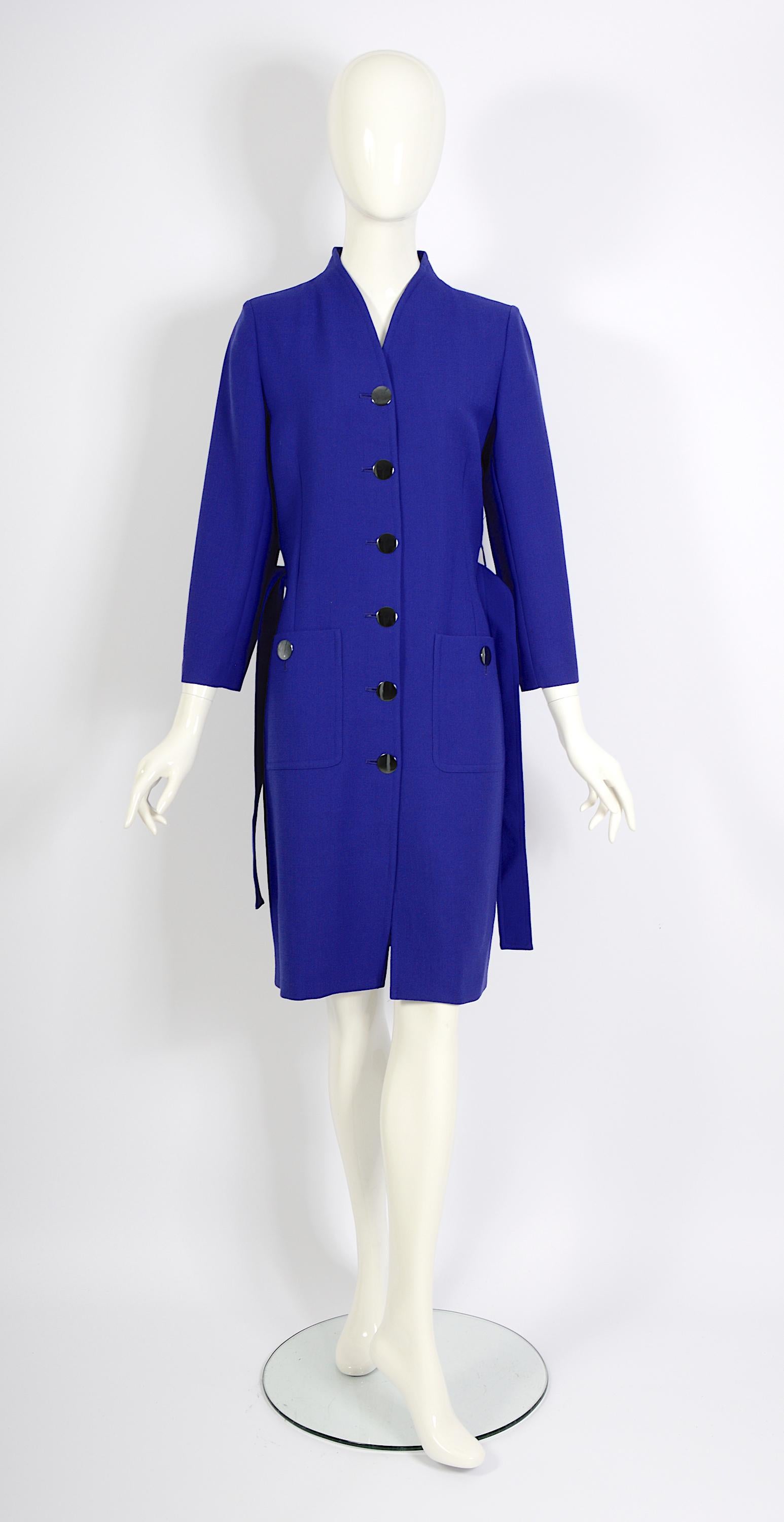 Yves Saint Laurent vintage 1980s wool cobalt bleu coat dress For Sale 4