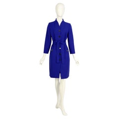 Yves Saint Laurent vintage años 80 lana azul cobalto abrigo vestido
