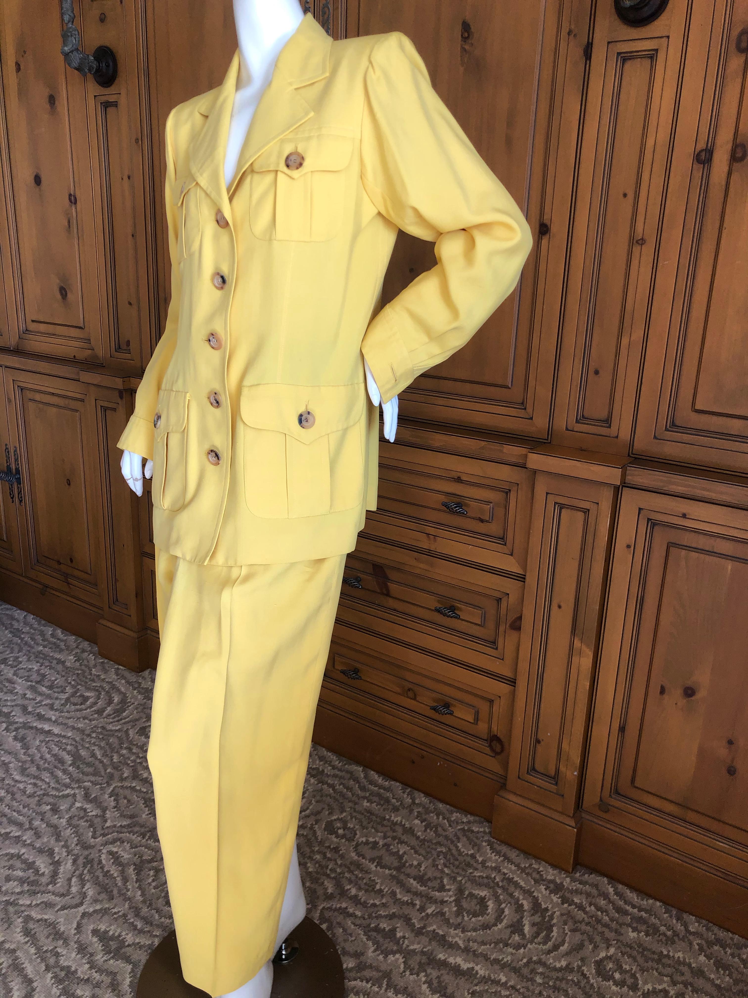 Yves Saint Laurent Vintage 1980's Yellow Dupioni Silk Safari Suit In Excellent Condition For Sale In Cloverdale, CA