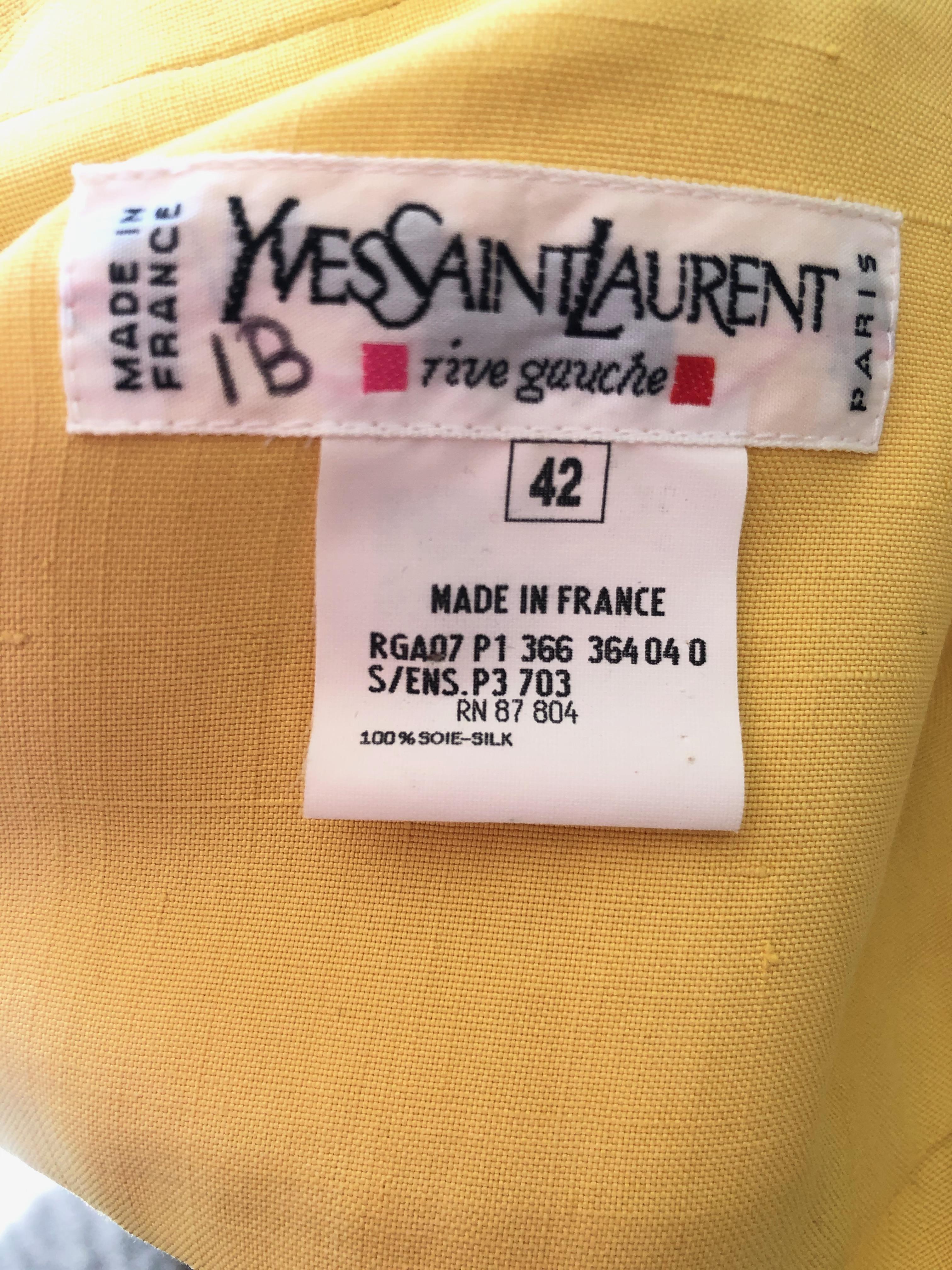 Yves Saint Laurent Vintage 1980's Yellow Dupioni Silk Safari Suit For Sale 1