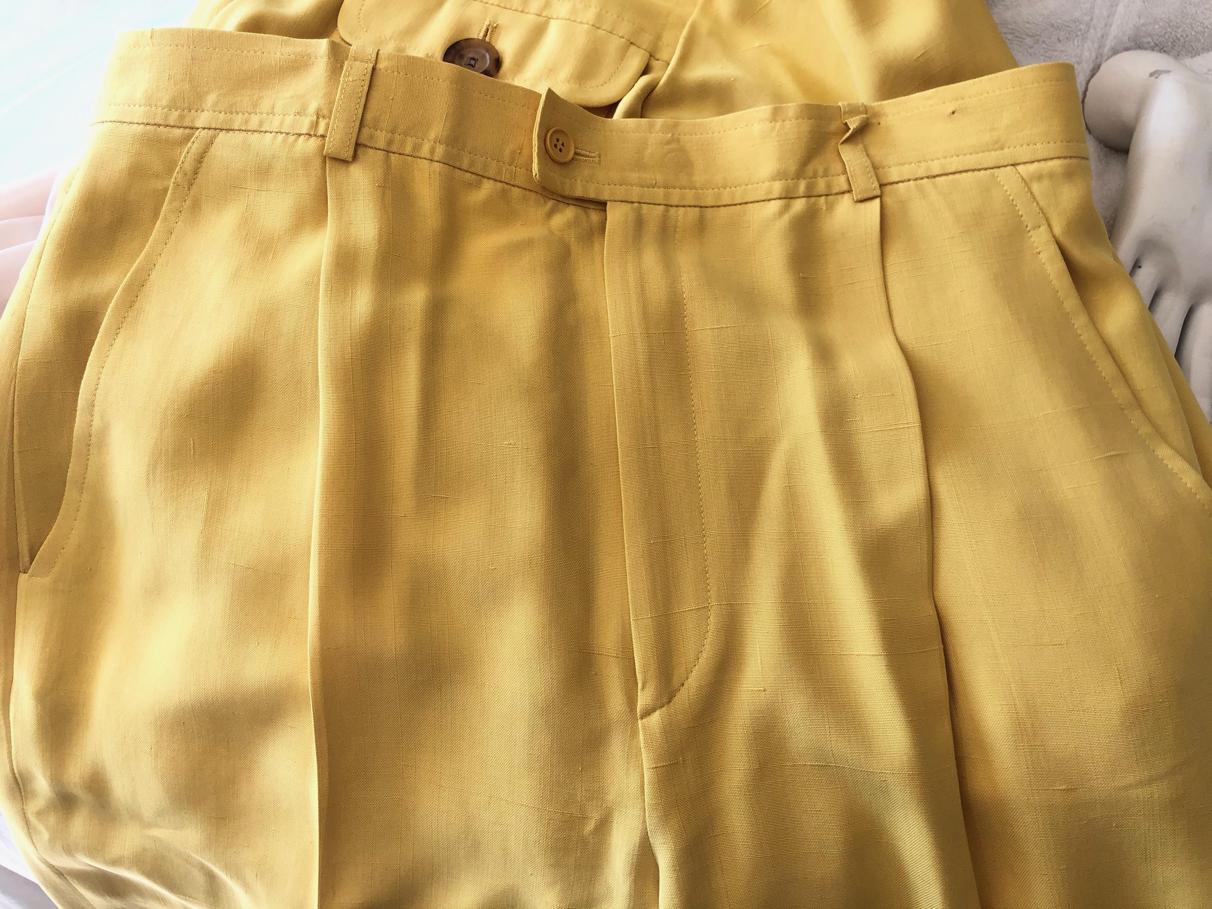 Yves Saint Laurent Vintage 1980's Yellow Dupioni Silk Safari Suit For Sale 2