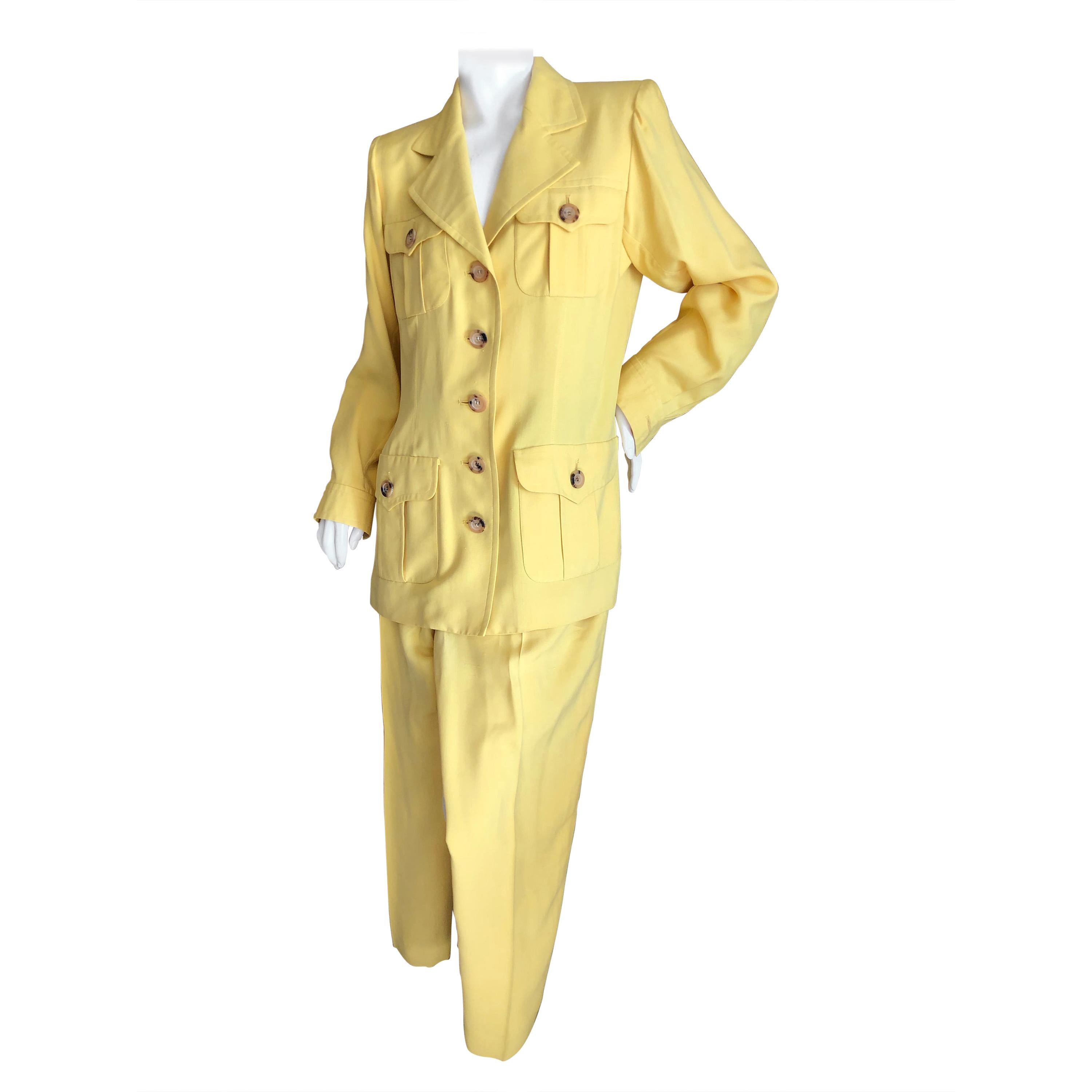 Yves Saint Laurent Vintage 1980's Yellow Dupioni Silk Safari Suit For Sale