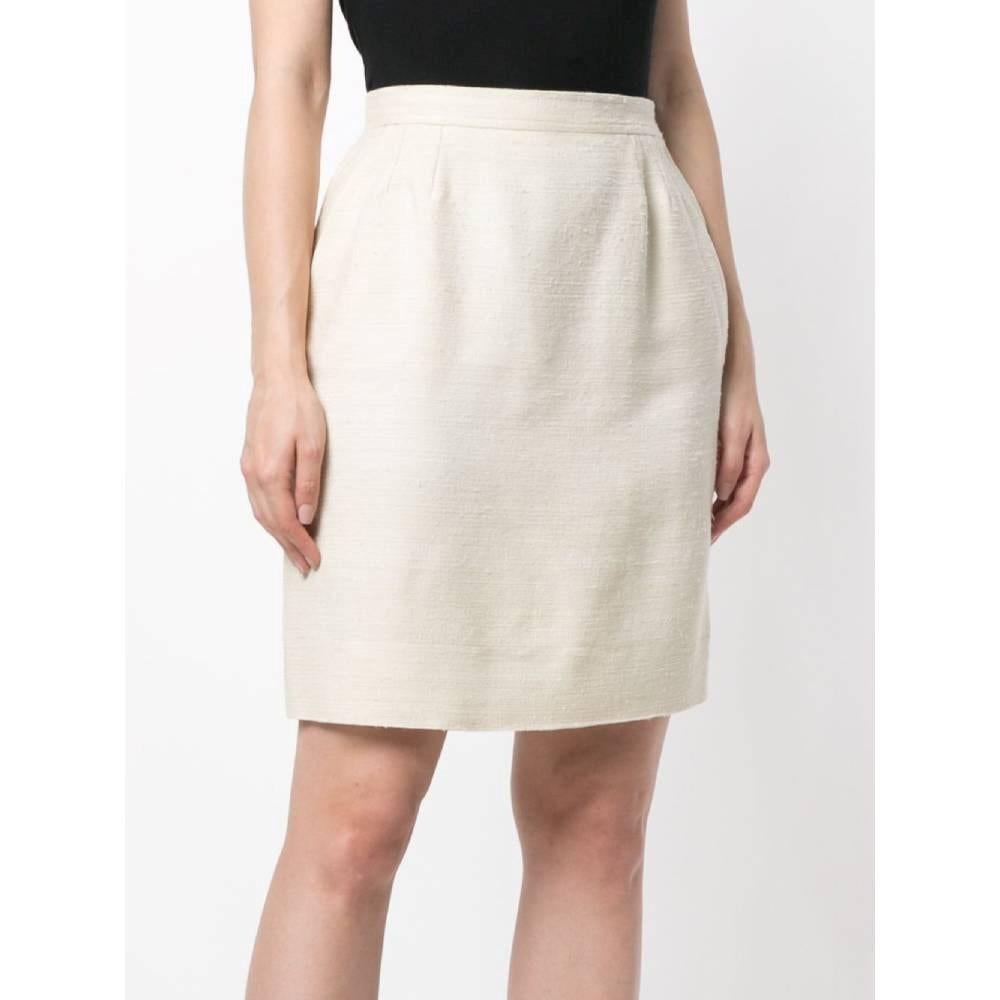 Yves Saint Laurent Vintage beige bouclé high waisted 80s skirt In Good Condition In Lugo (RA), IT