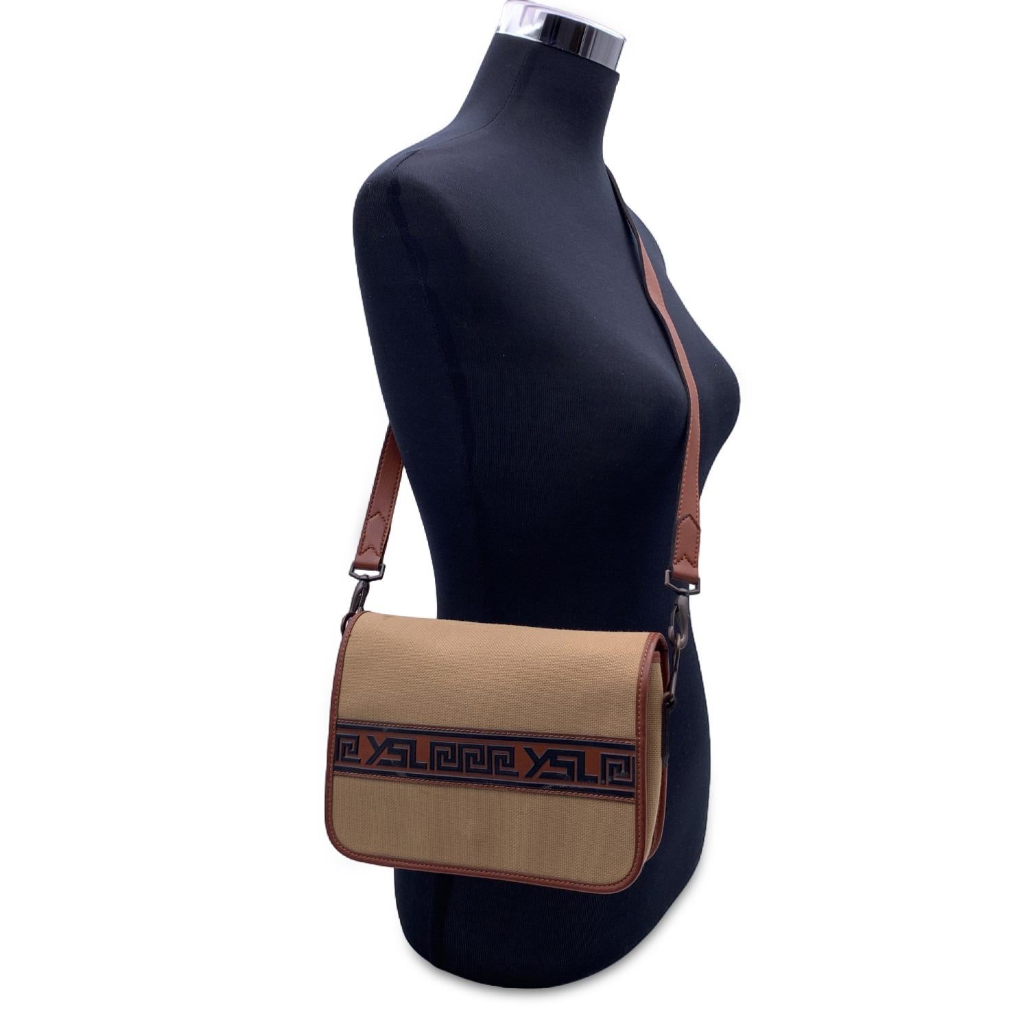 Yves Saint Laurent Vintage Beige Canvas Greek Messenger Bag at 1stDibs