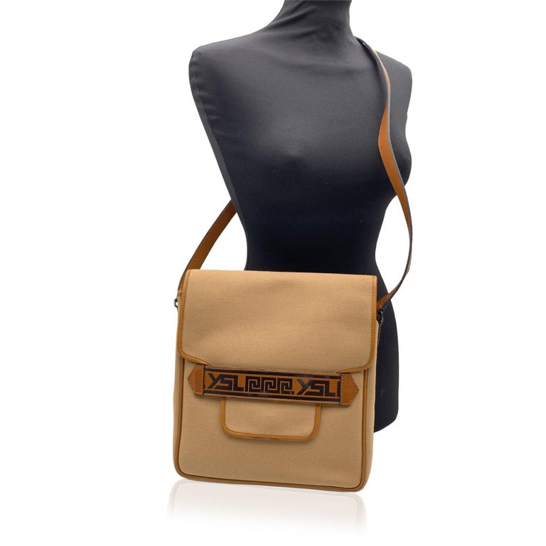 Yves Saint Laurent Vintage Beige Canvas Messenger Crossbody Bag For
