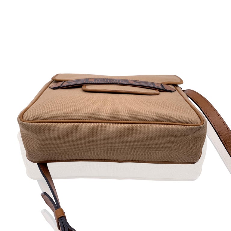 Yves Saint Laurent Vintage Beige Canvas Messenger Crossbody Bag For
