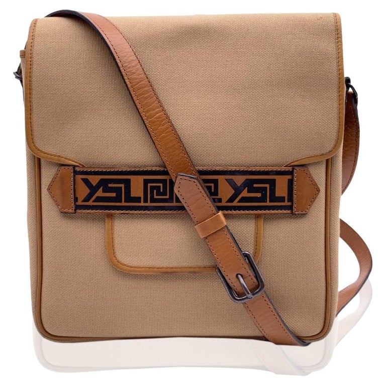 Yves Saint Laurent Vintage Beige Canvas Messenger Crossbody Bag For