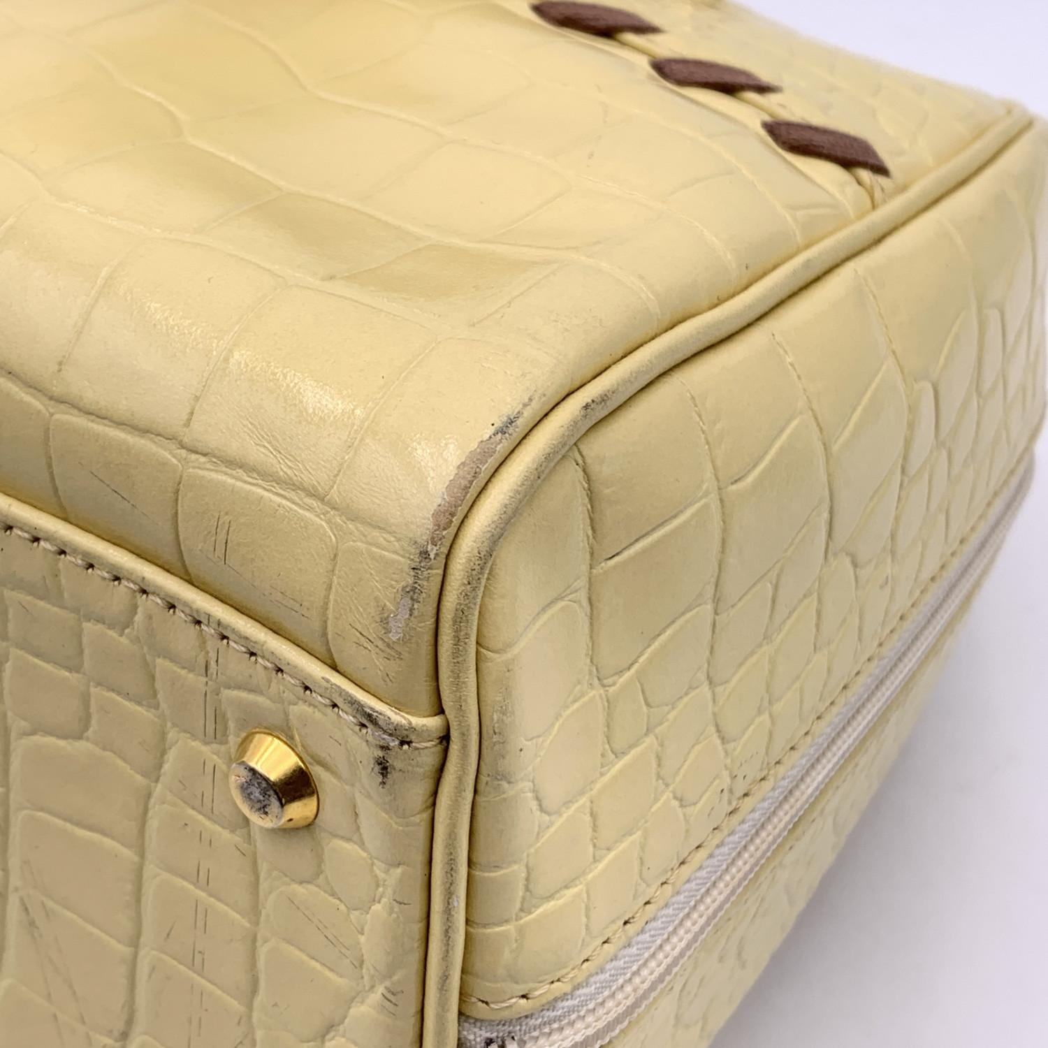 Yves Saint Laurent Vintage Beige Embossed Leather Bowling Bag 3