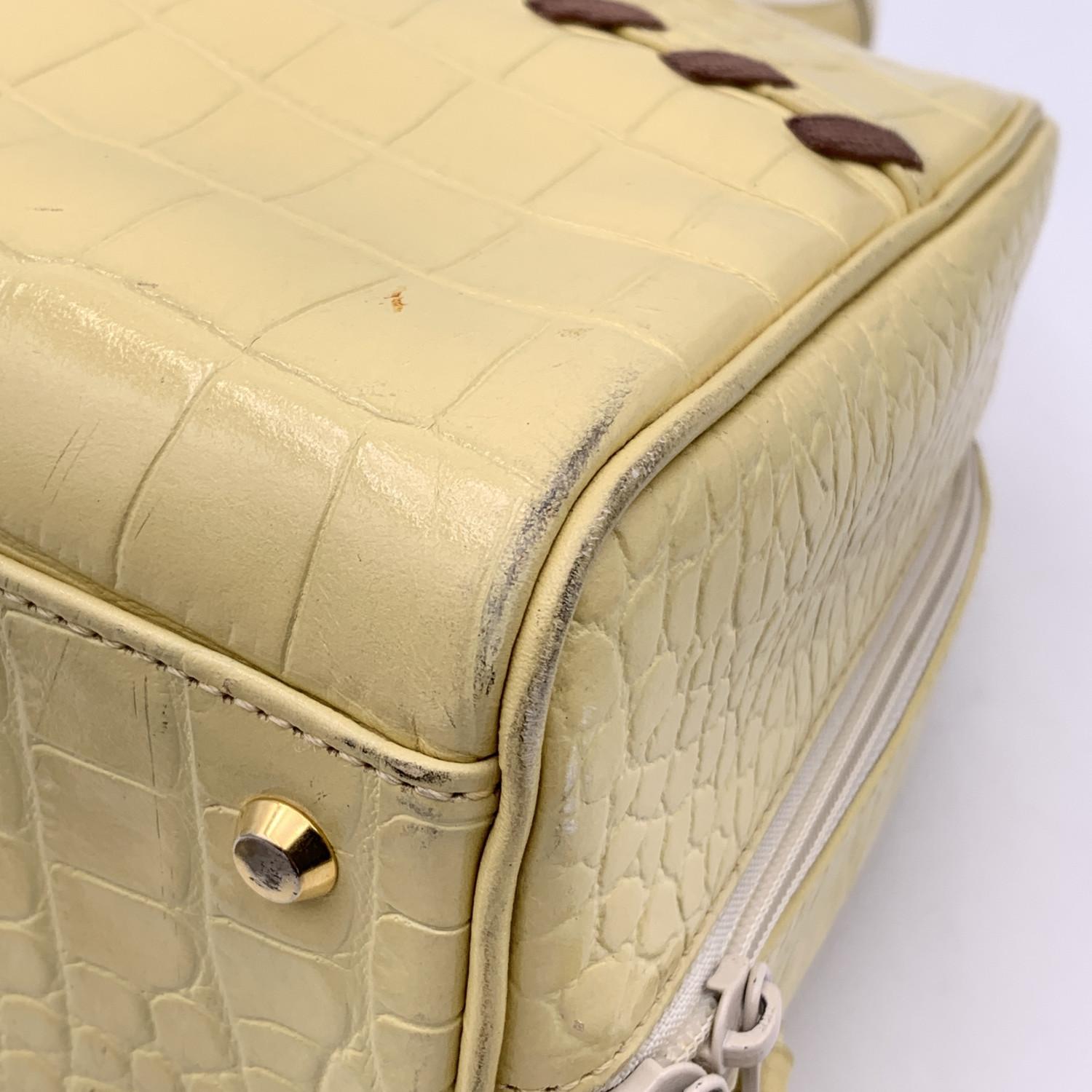 Yves Saint Laurent Vintage Beige Embossed Leather Bowling Bag 4