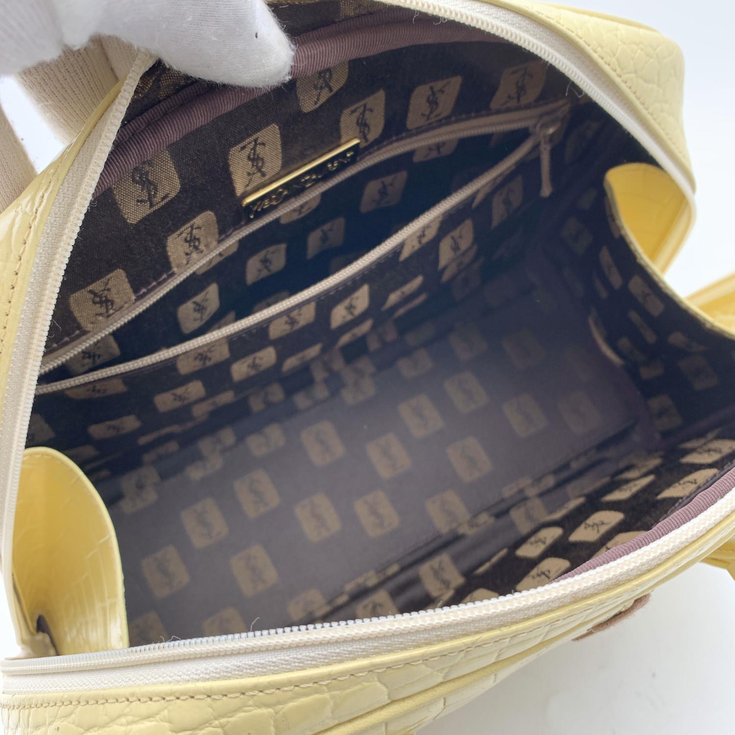Women's Yves Saint Laurent Vintage Beige Embossed Leather Bowling Bag