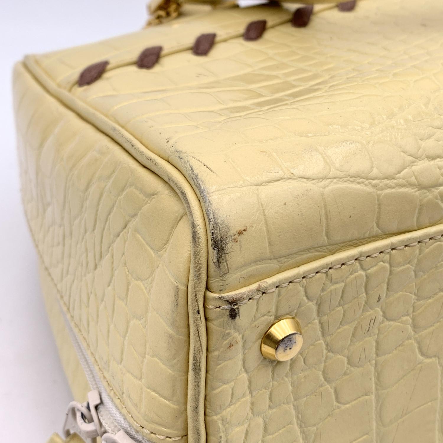 Yves Saint Laurent Vintage Beige Embossed Leather Bowling Bag 2