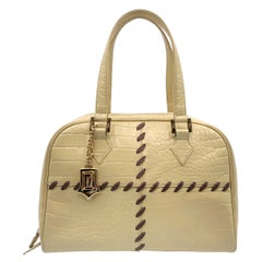 Yves Saint Laurent Vintage Beige Embossed Leather Bowling Bag