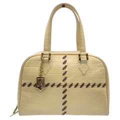 Yves Saint Laurent Vintage Beige Embossed Leather Bowling Bag