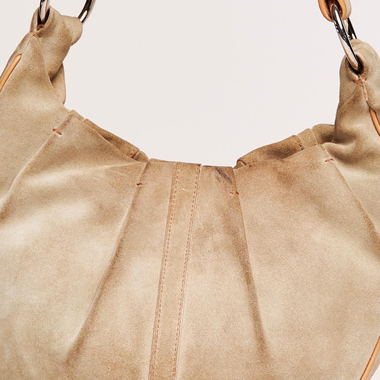 Yves Saint Laurent Vintage Beige Suede Zipper Hobo Bag (120436) 6