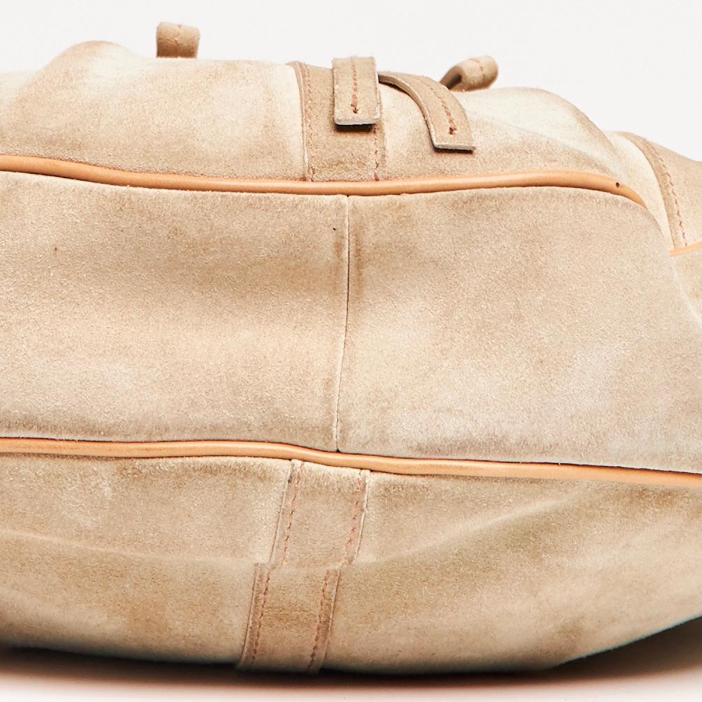 Yves Saint Laurent Vintage Beige Suede Zipper Hobo Bag (120436) 7